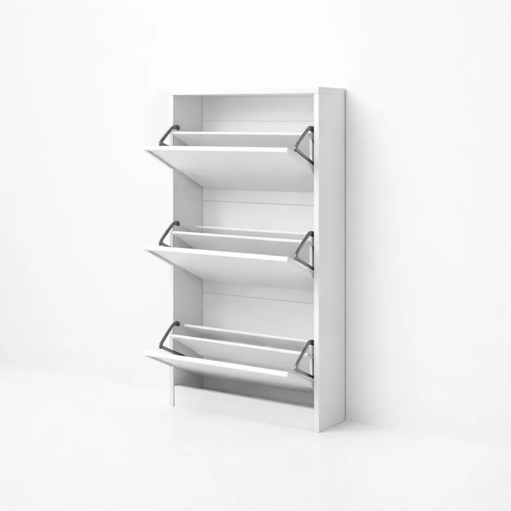 Scarpiera Ingresso con 3 Scomparti, Colore Bianco, 22 x 105 cm