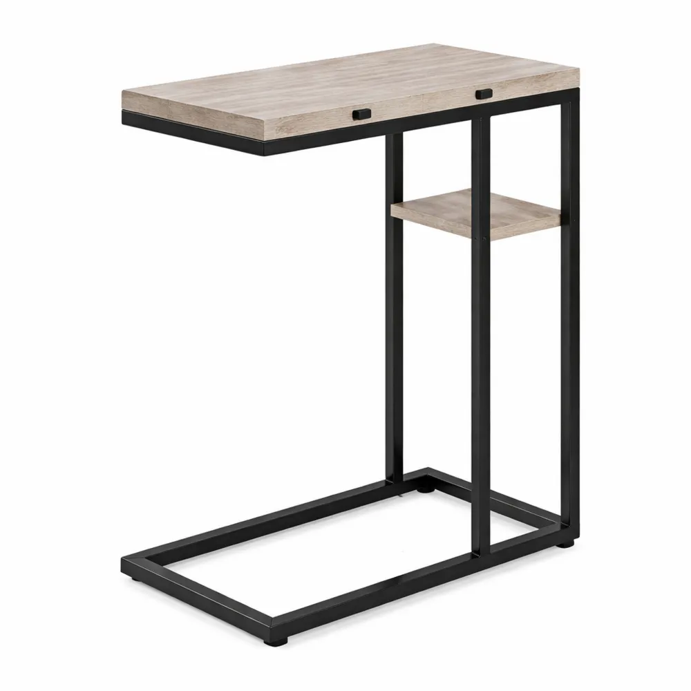 Tavolino a Forma di C Pieghevole con Ripiano Portaoggetti, Stile Industriale, per Soggiorno e Camera da Letto