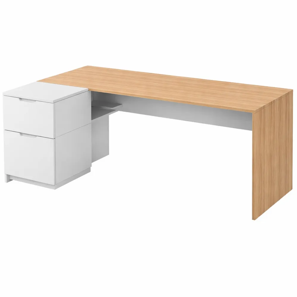 Scrivania Angolare in Legno Bianco, 145 x 108 x 73 cm