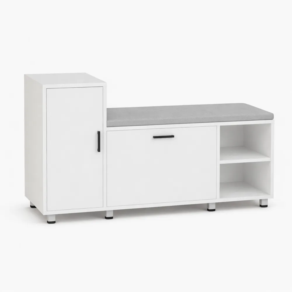 Scarpiera ingresso regolabile con armadio e ripiani aperti, ideale per corridoi e anticamere, 105 x 34 x 67 cm, Bianco