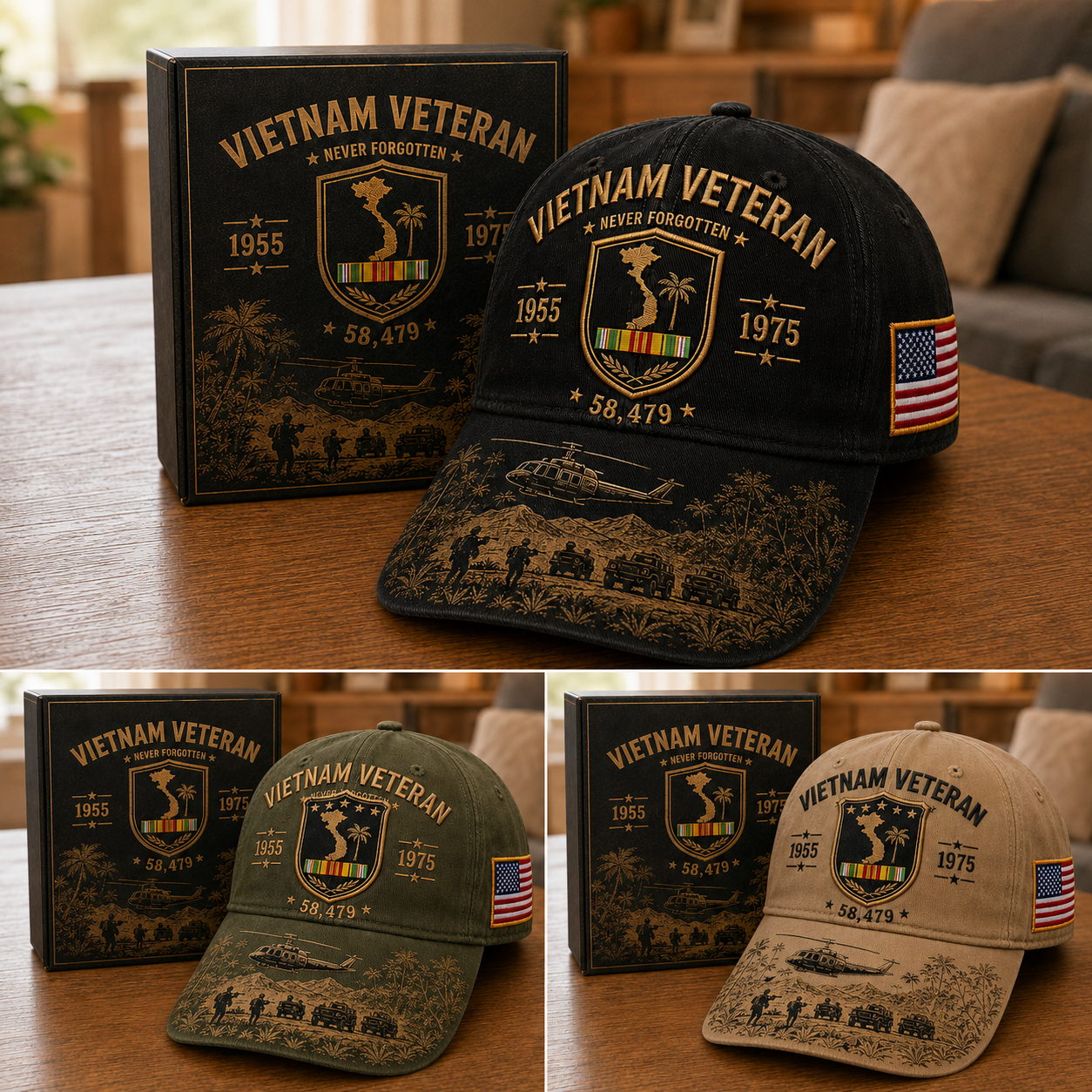 Vietnam Veteran Never Forgotten 1955–1975 Commemorative Cap