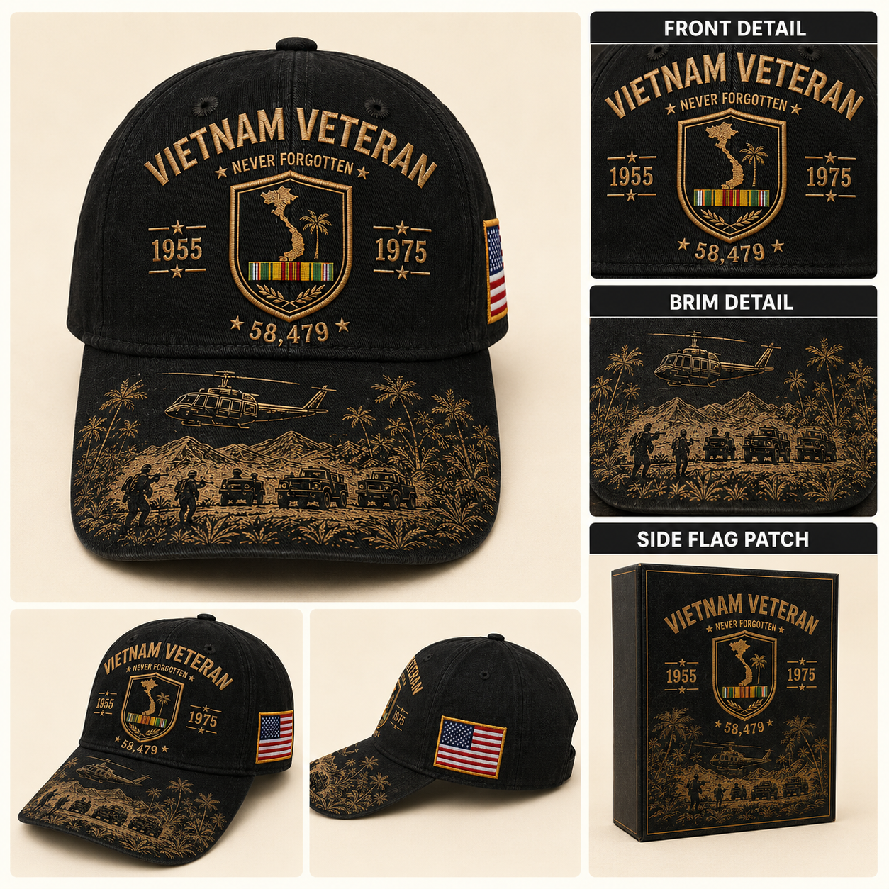 Vietnam Veteran Never Forgotten 1955–1975 Commemorative Cap