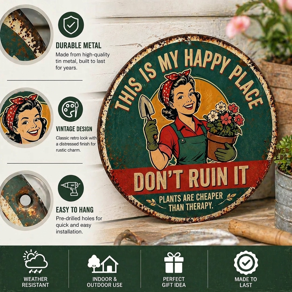 🔥 LAST DAY 60% OFF — "This Is My Happy Place" Metal Sign 🌿🔧