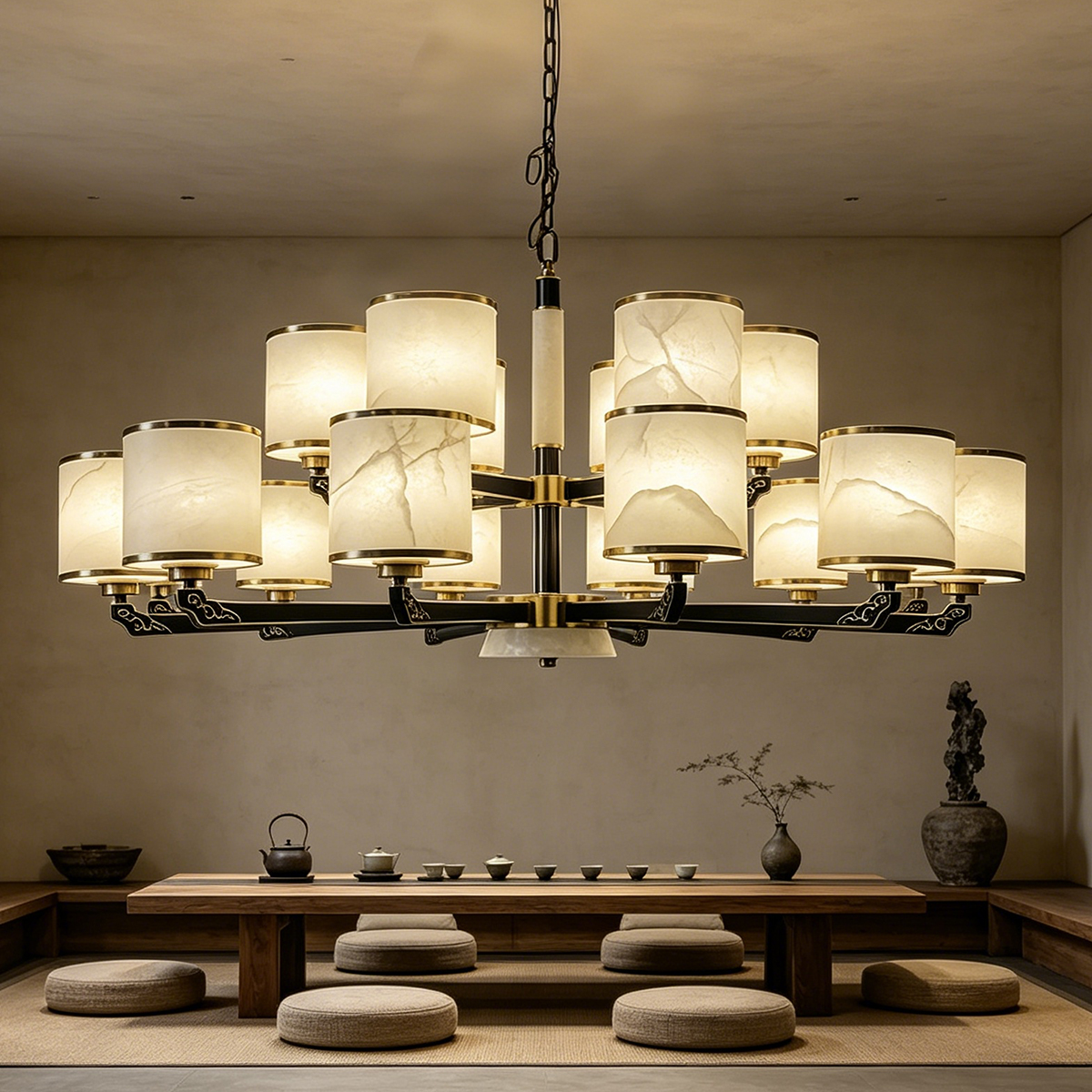 Casailighting Grand Multi-Light Alabaster & Brass Chandelier