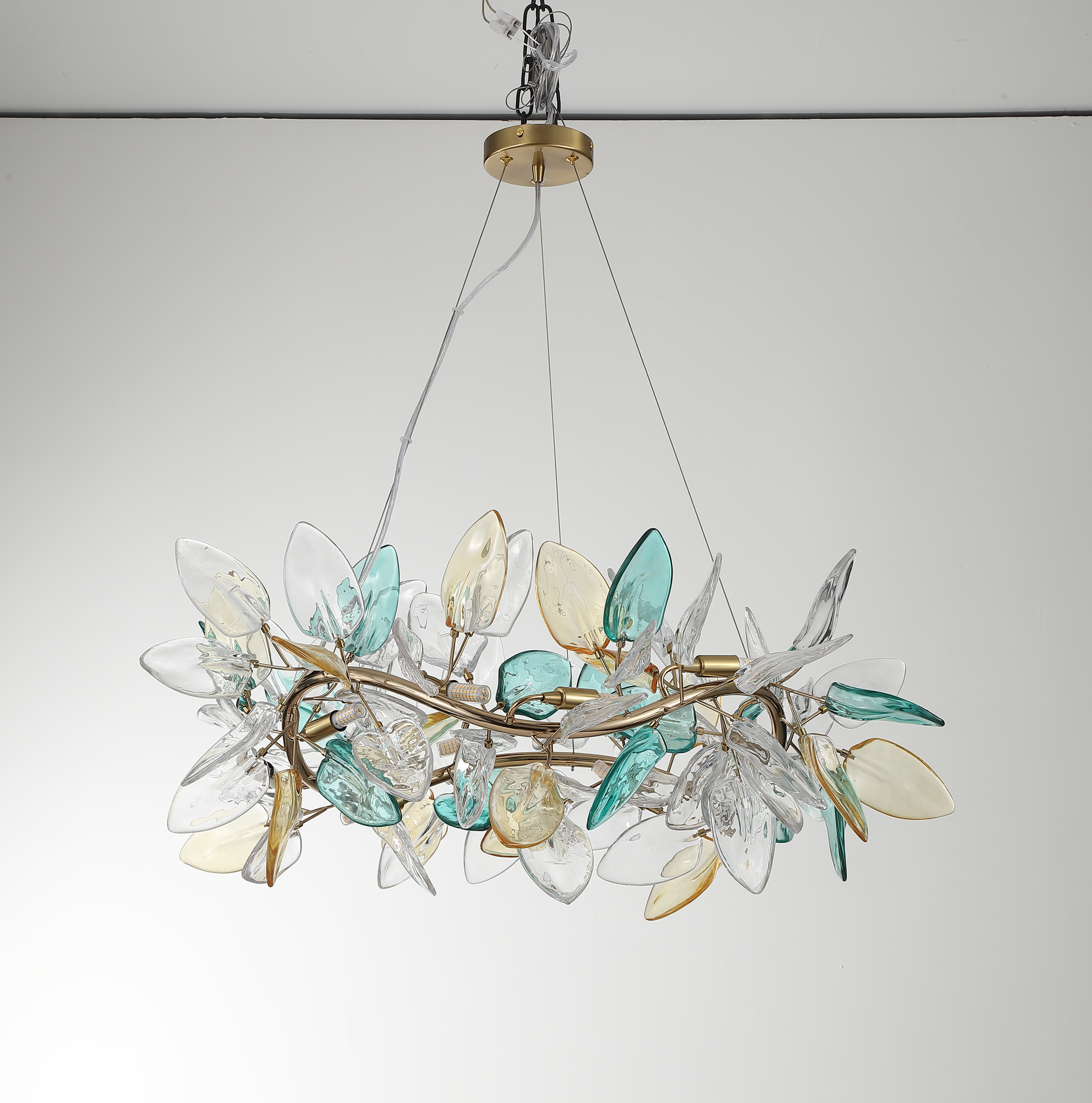 Casailighting “Branch Bloom” Glass & Brass Linear Chandelier