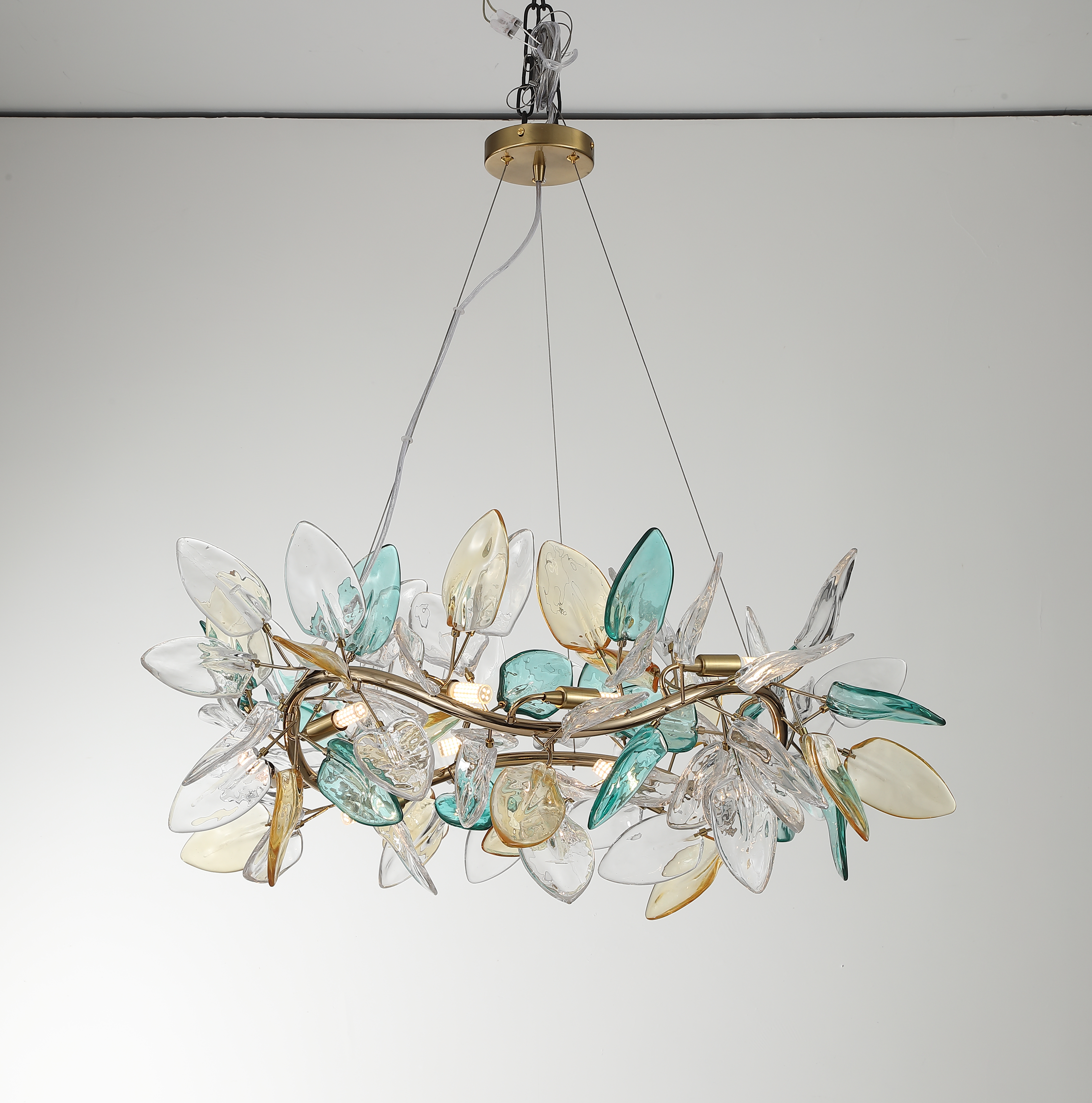 Casailighting “Branch Bloom” Glass & Brass Linear Chandelier