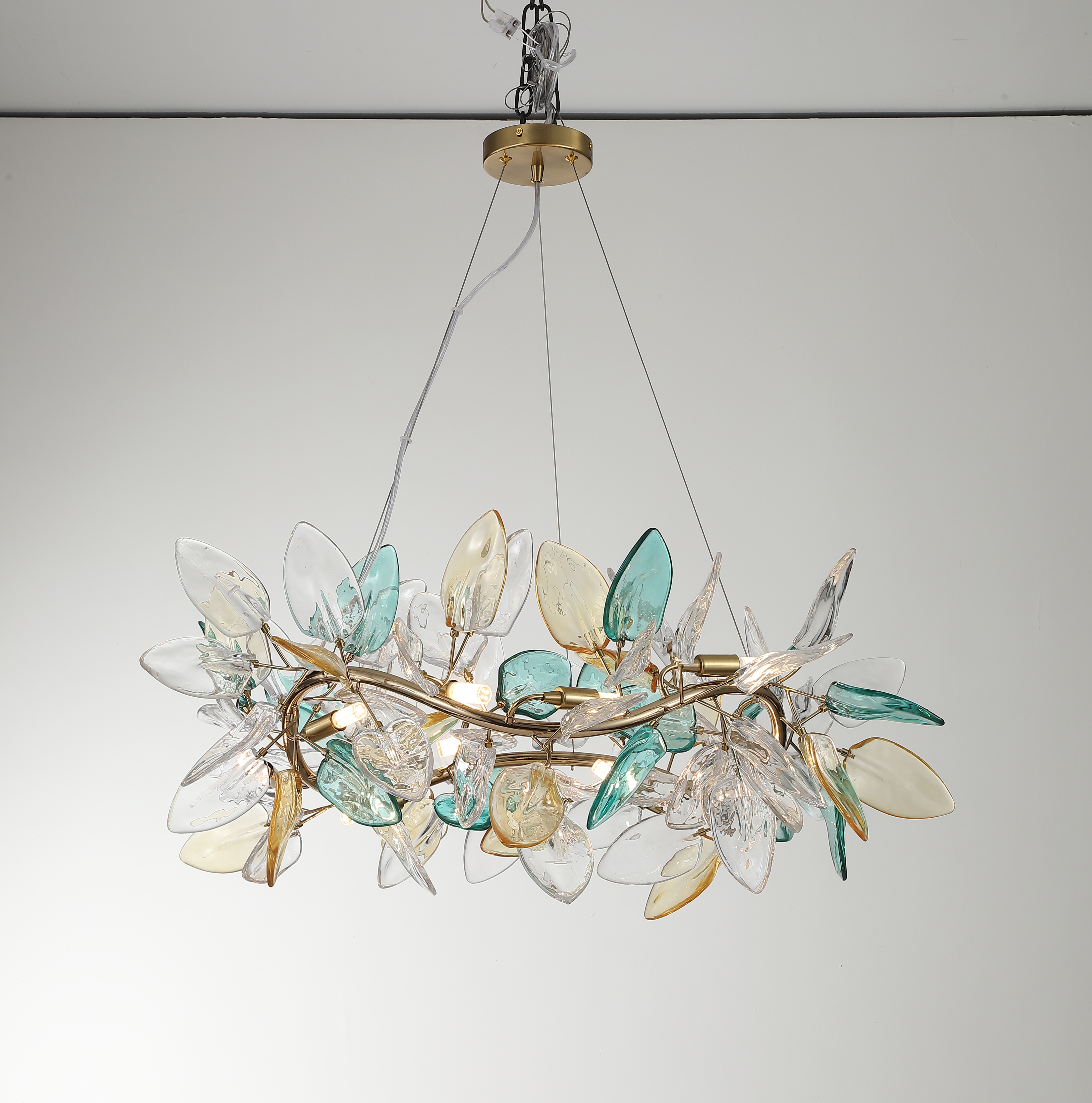 Casailighting “Branch Bloom” Glass & Brass Linear Chandelier