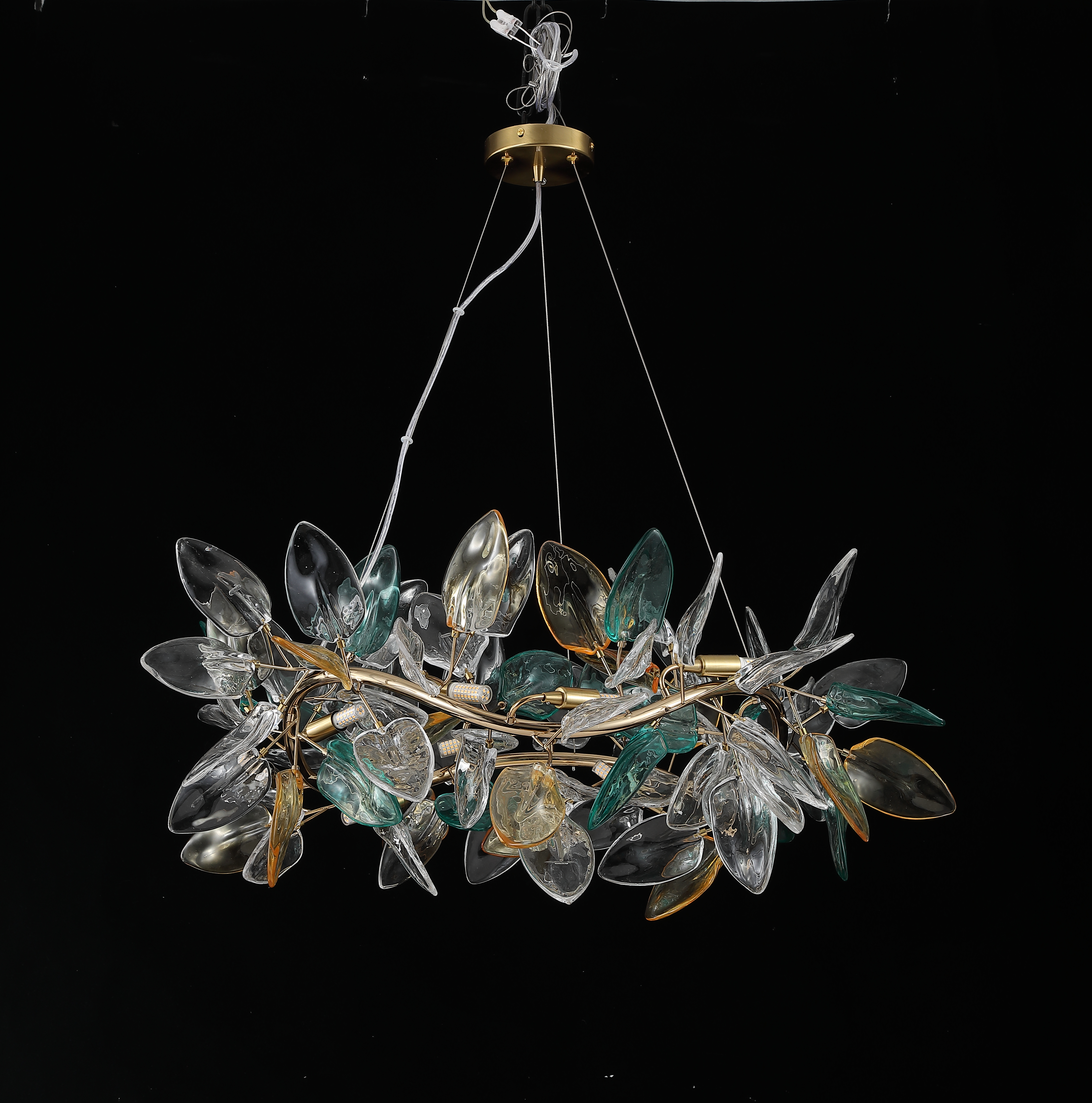 Casailighting “Branch Bloom” Glass & Brass Linear Chandelier