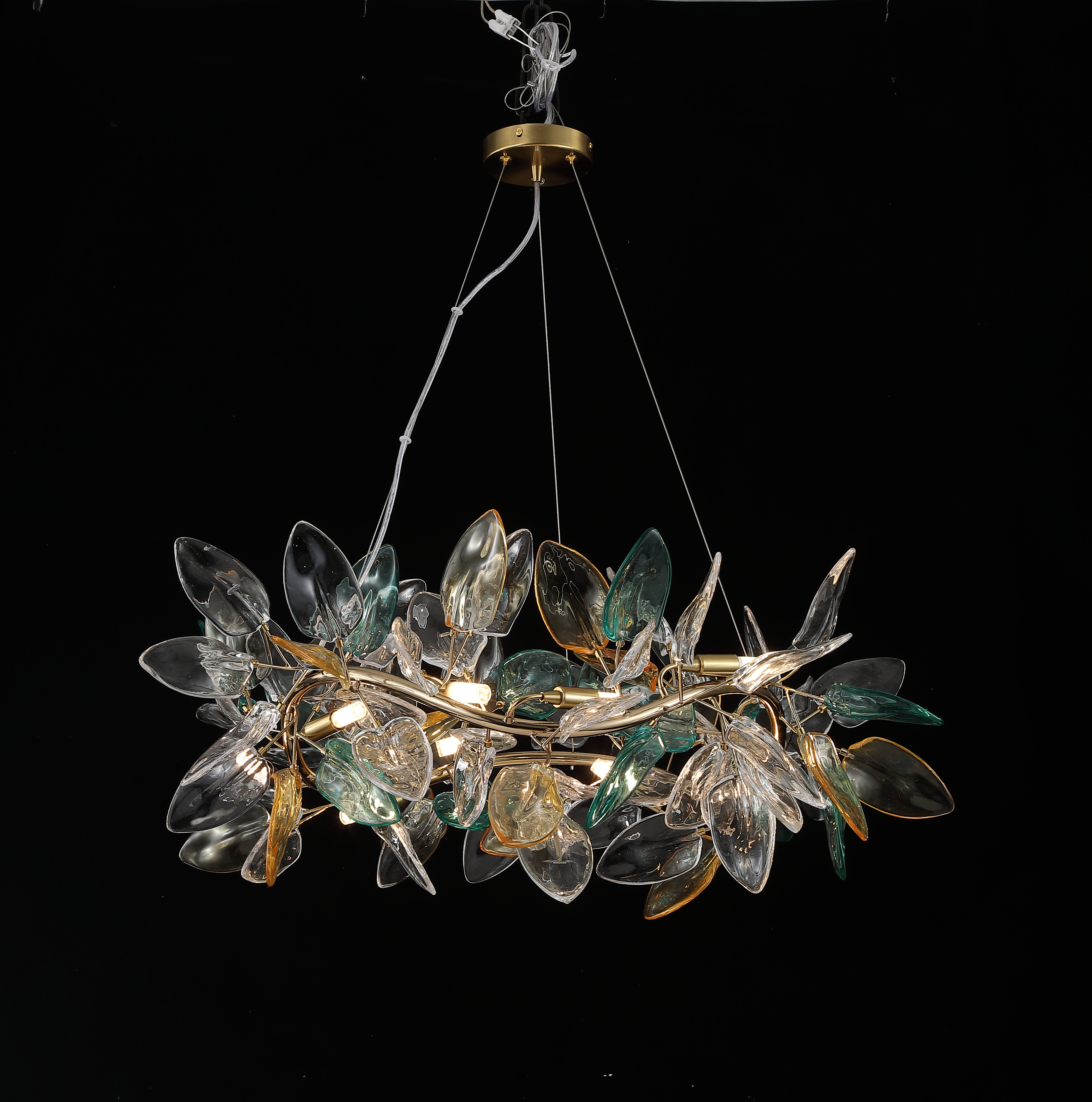 Casailighting “Branch Bloom” Glass & Brass Linear Chandelier