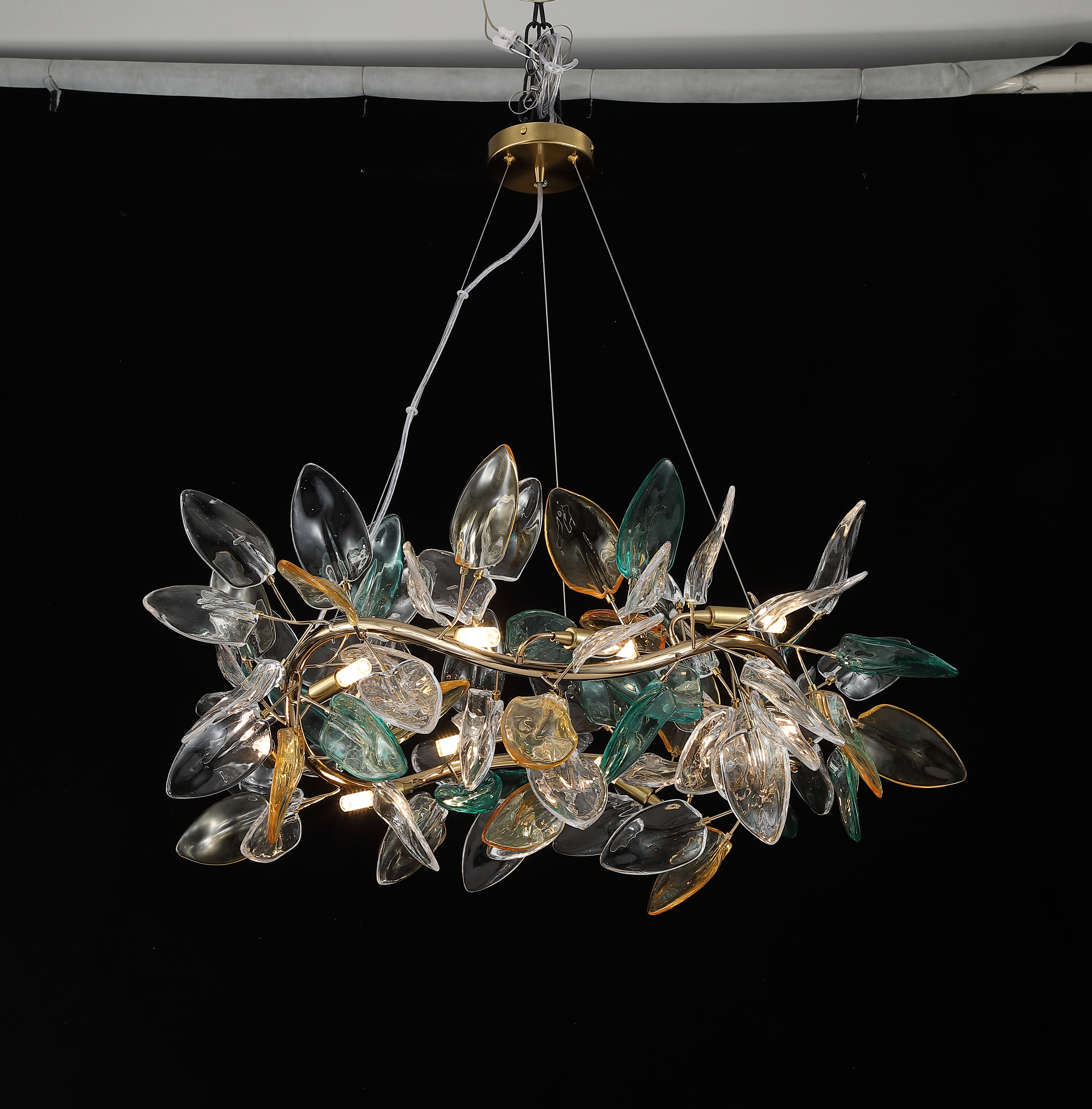 Casailighting “Branch Bloom” Glass & Brass Linear Chandelier