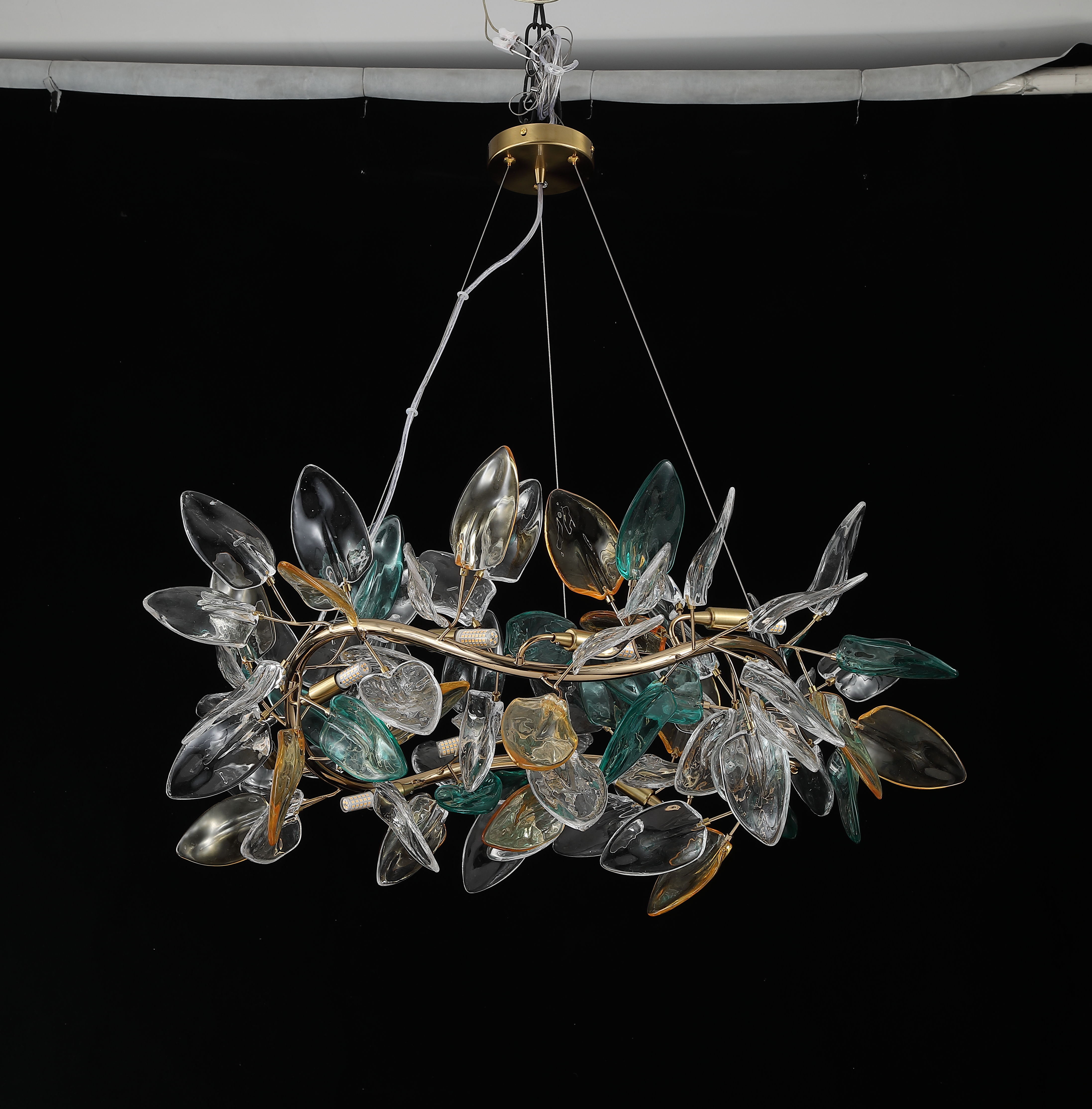 Casailighting “Branch Bloom” Glass & Brass Linear Chandelier