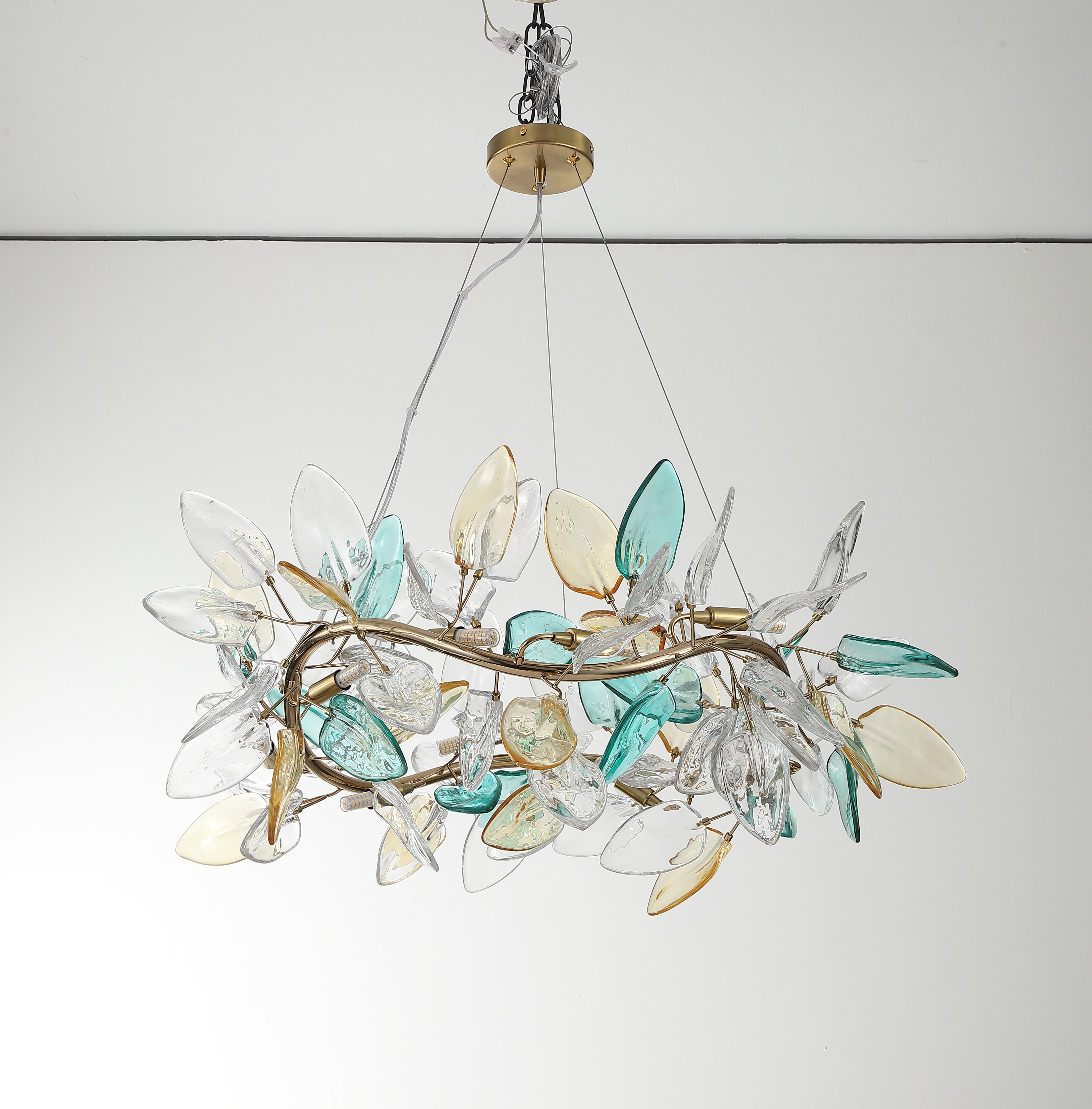 Casailighting “Branch Bloom” Glass & Brass Linear Chandelier