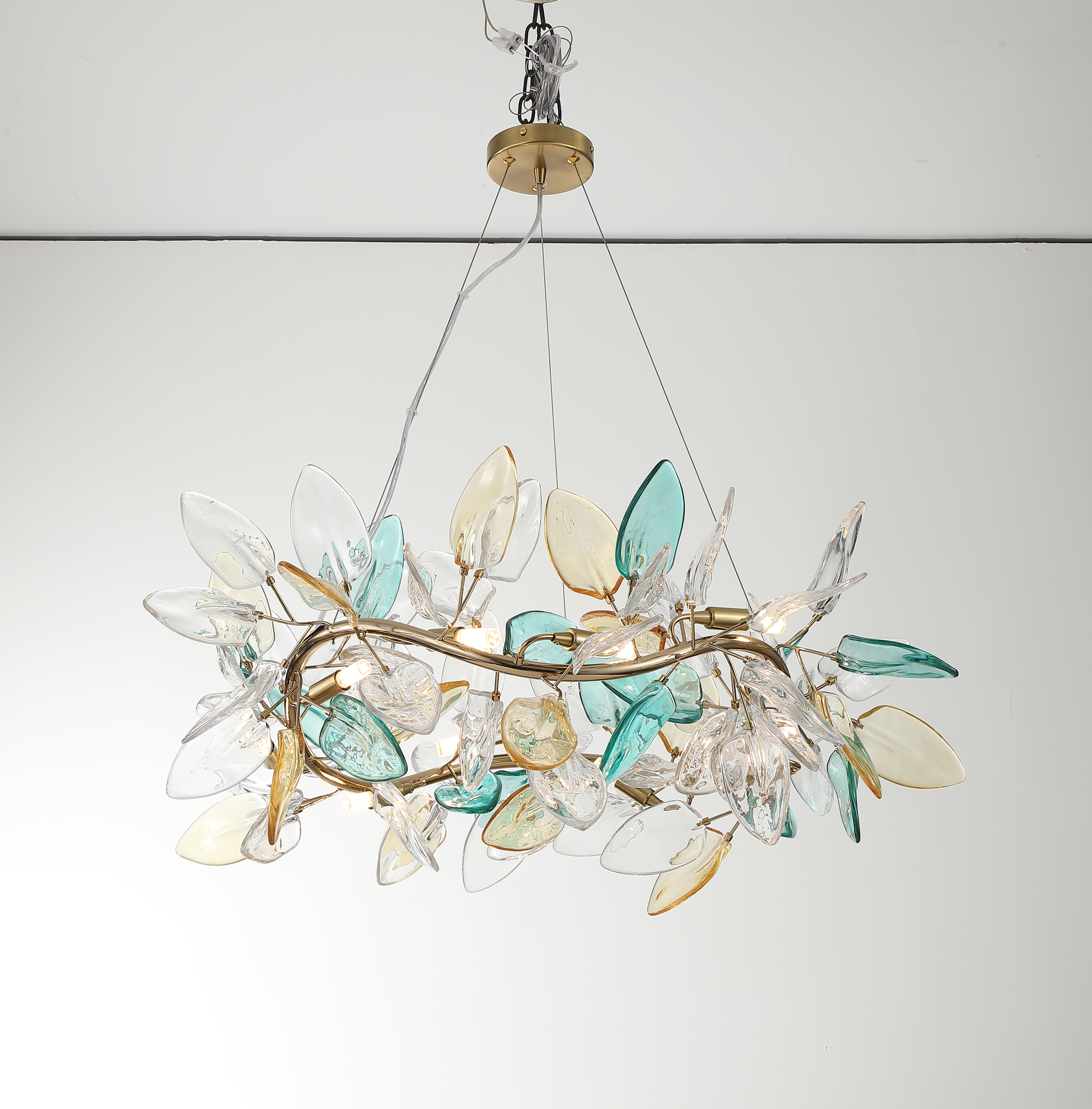 Casailighting “Branch Bloom” Glass & Brass Linear Chandelier