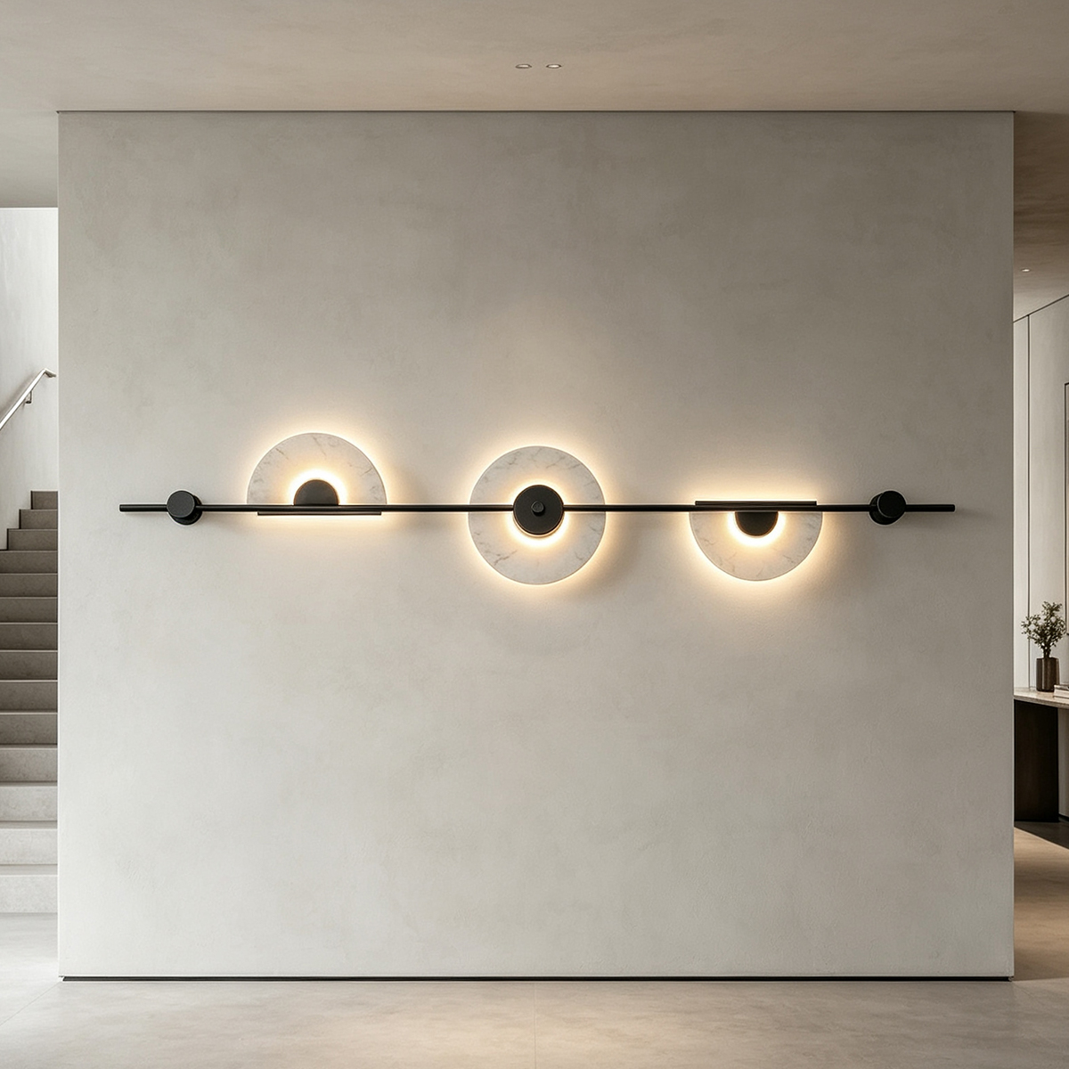 Casailighting Vertical Alabaster Wall Sconce | Black Metal & Natural Stone