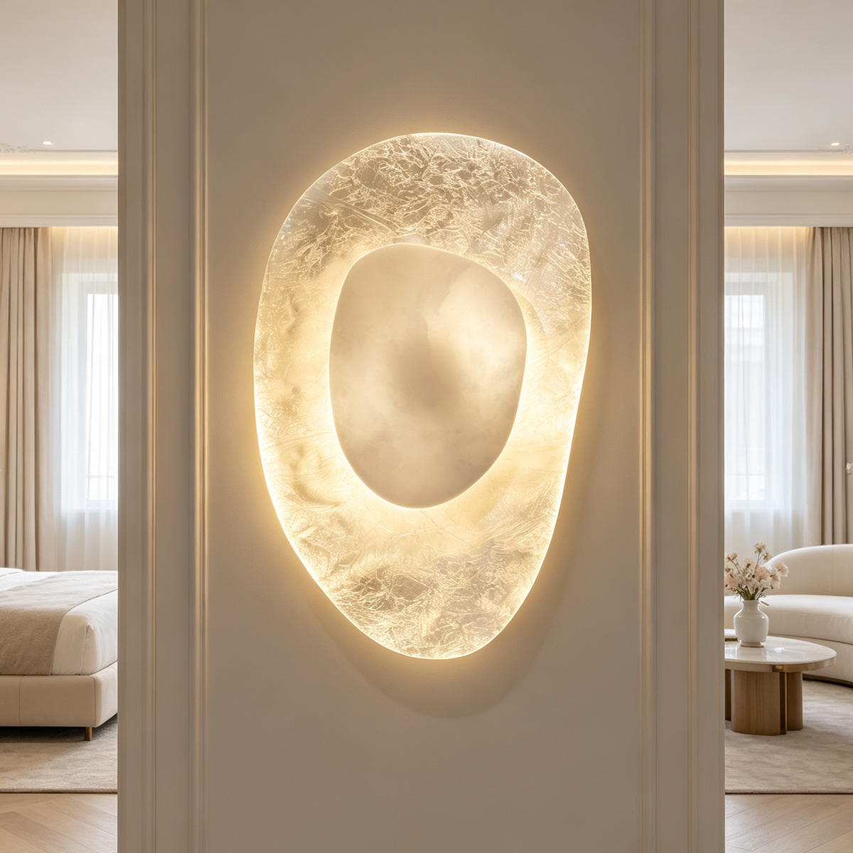 Casailighting Astria Alabaster Wall Sconce, Brushed Stainless Steel