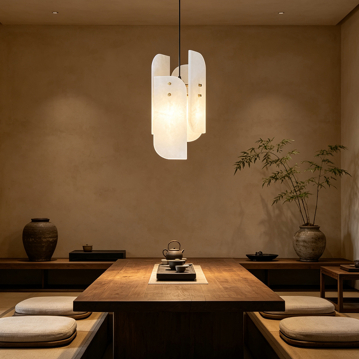 Casailighting “Layered Veil” Alabaster & Brass Pendant Light