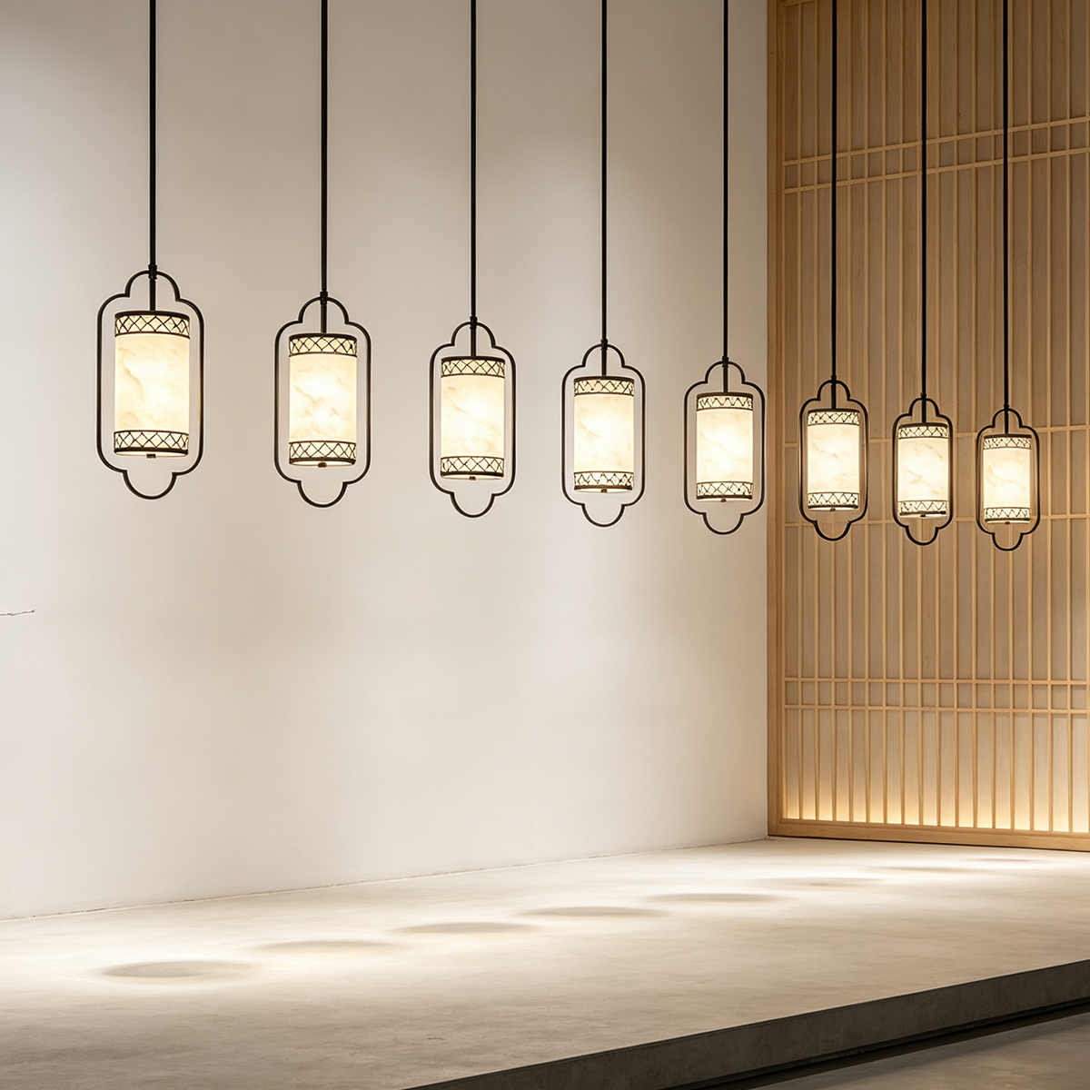 Artistic Version: Casailighting “Lattice Lantern” Alabaster & Gunmetal Brass Pendant Light