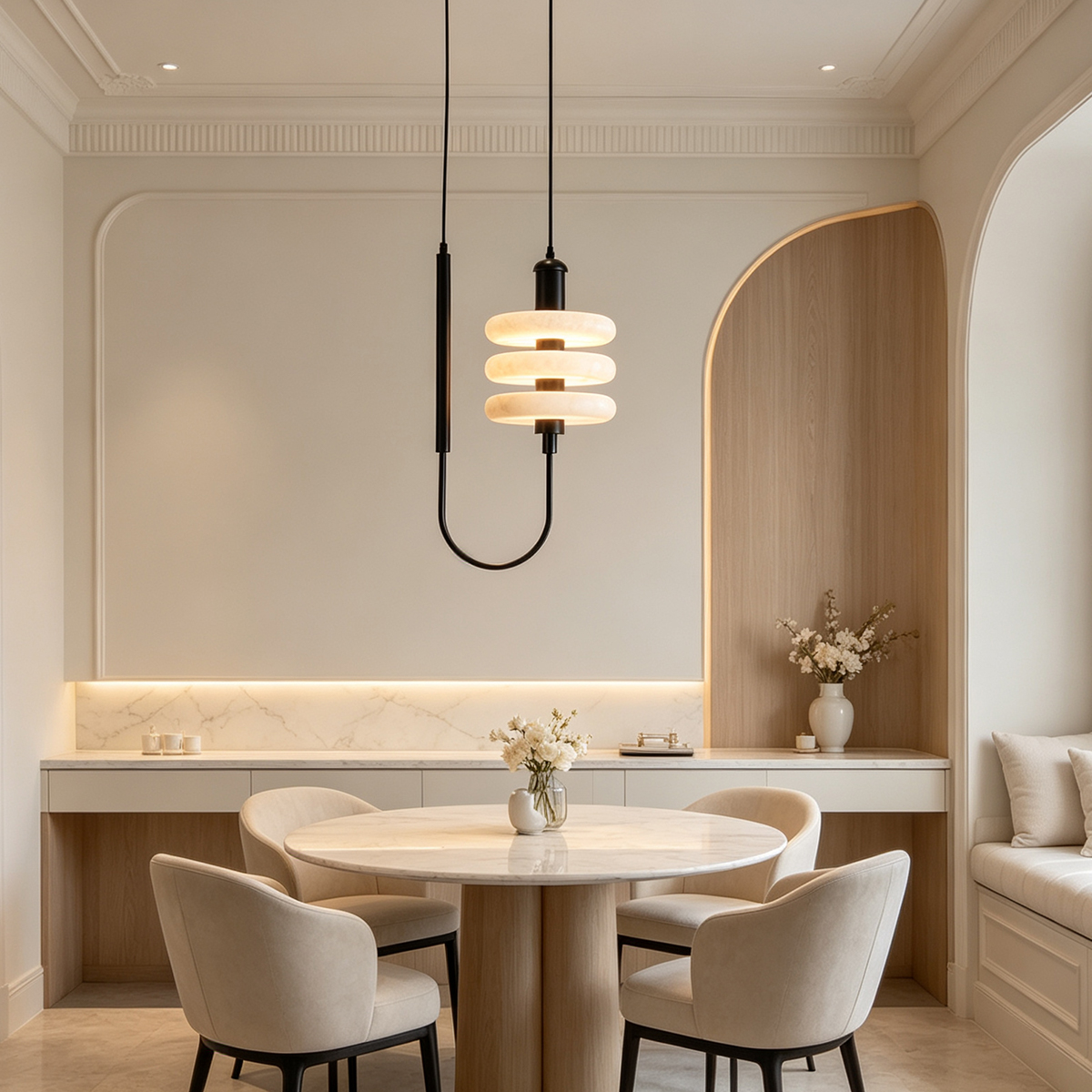 Casailighting Stacked Disc Alabaster & Black Brass Pendant Light