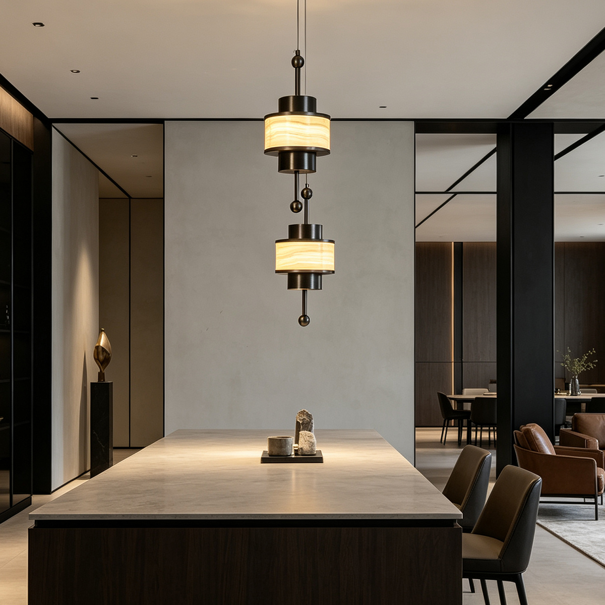 Casailighting Stacked Alabaster Cylinder & Brass Pendant Light