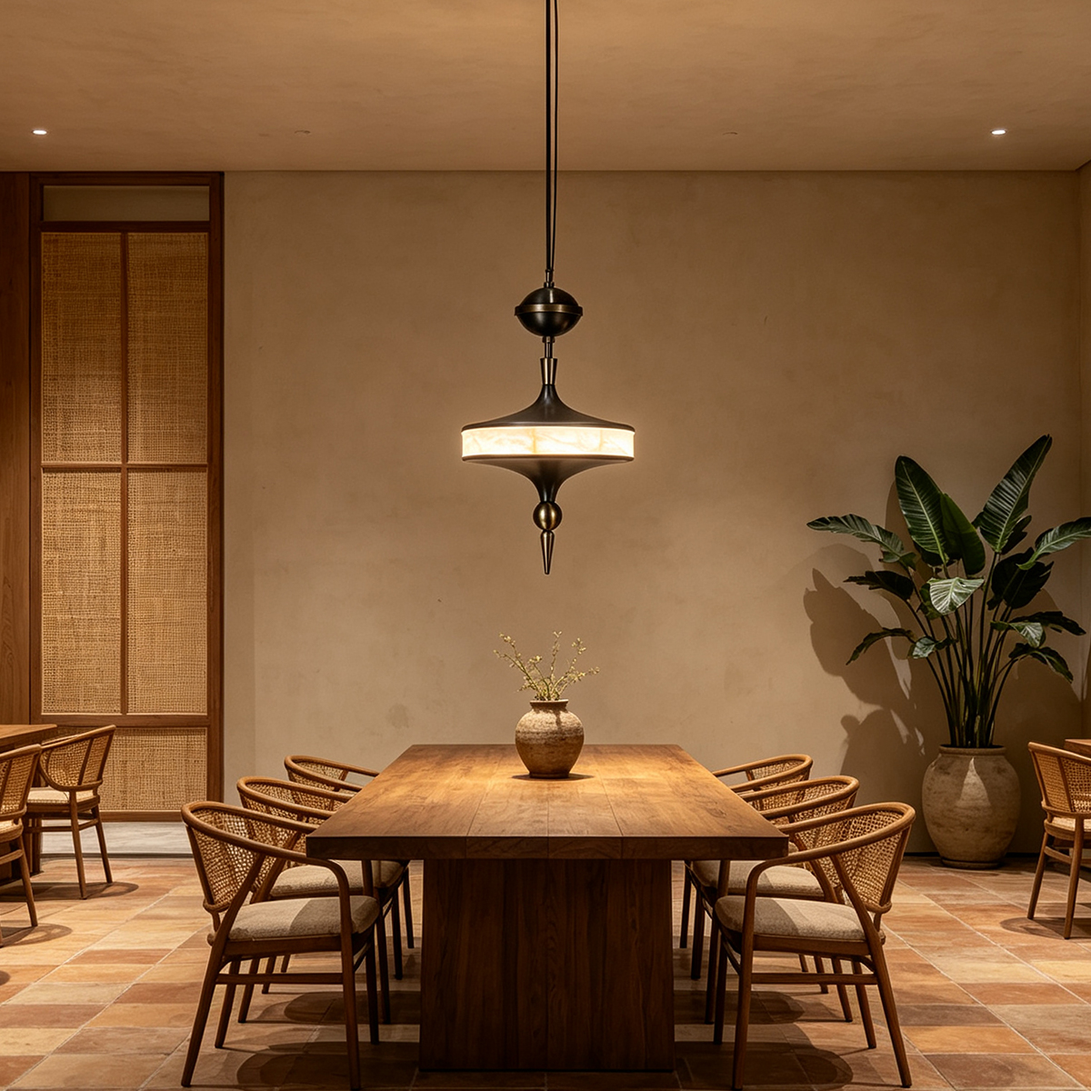 Casailighting Sculptural Top Alabaster & Brass Pendant Light