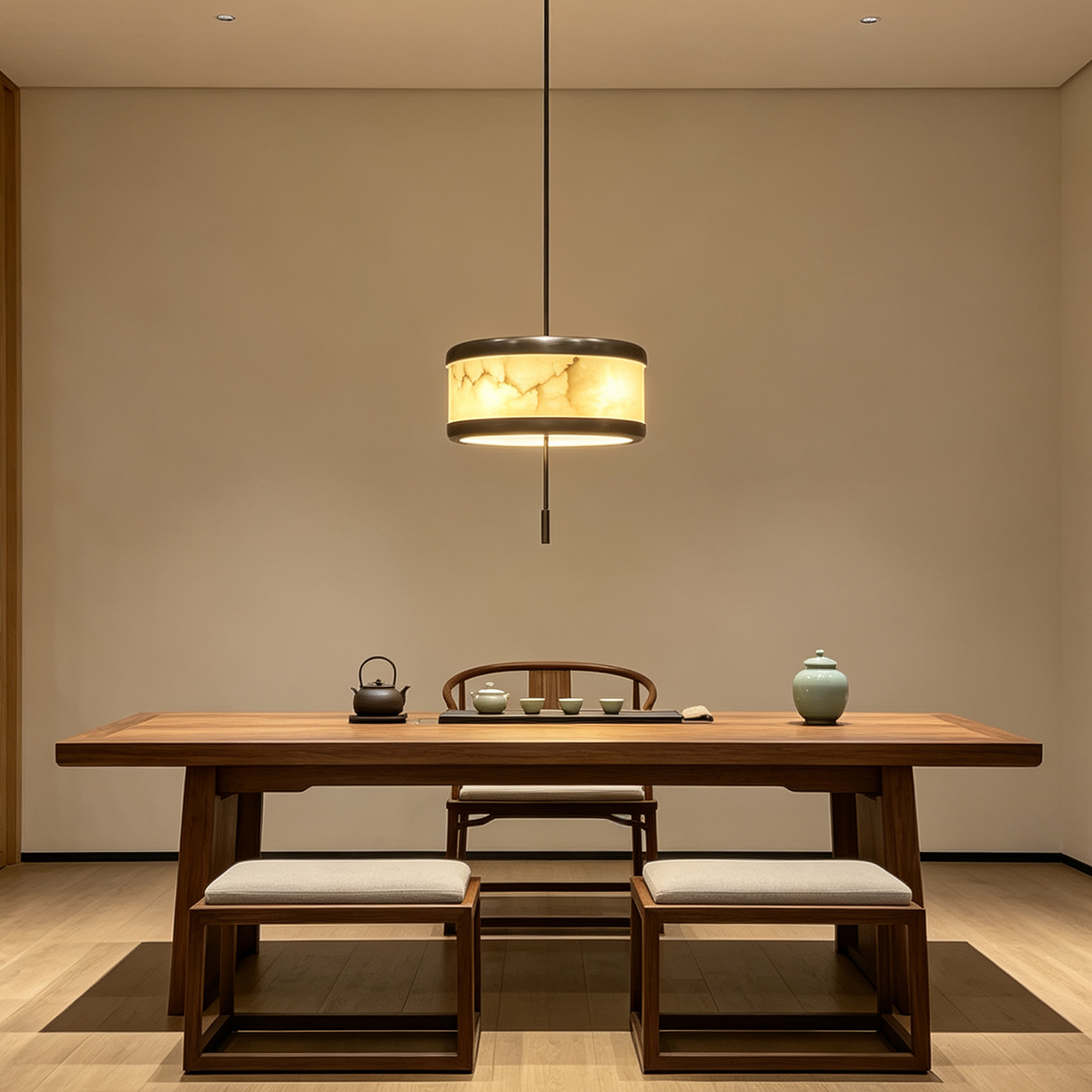 Casailighting Modern Cylinder Alabaster & Brass Pendant Light