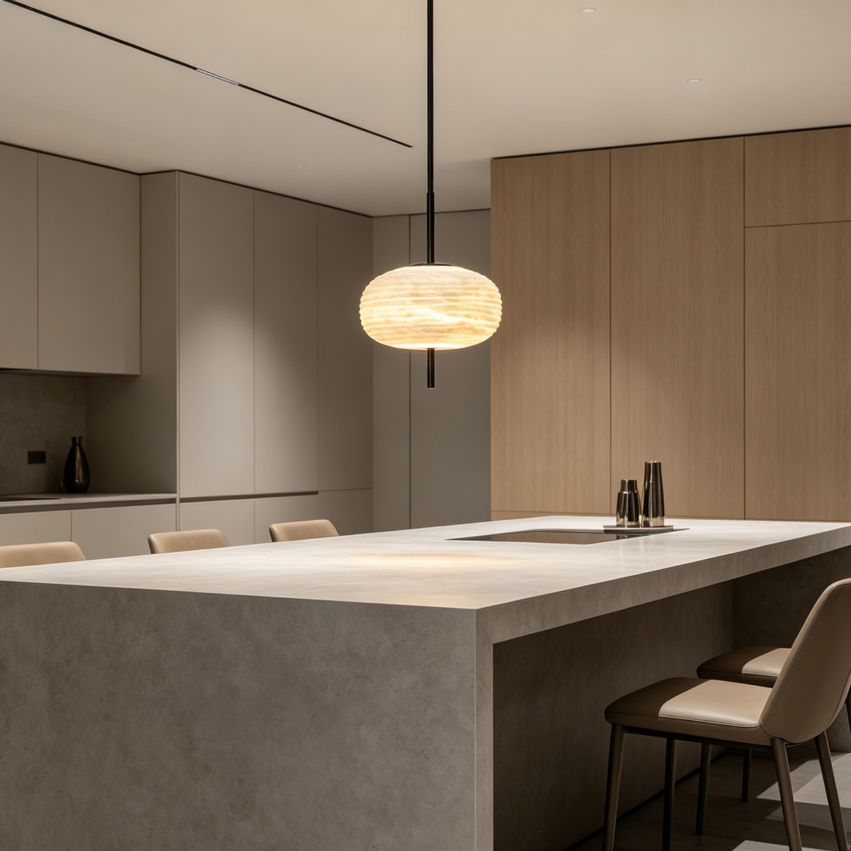 Casailighting Ribbed Alabaster & Brass Pendant Light