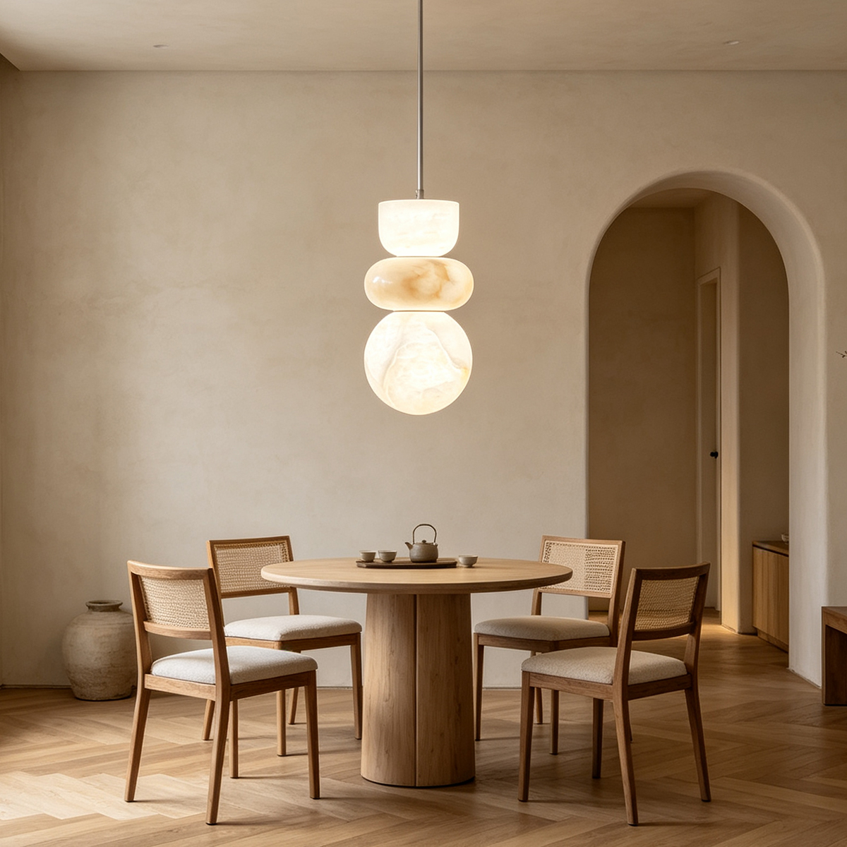 Casailighting 「Stacked Stones」Triple Tier Alabaster & Brass Pendant Light