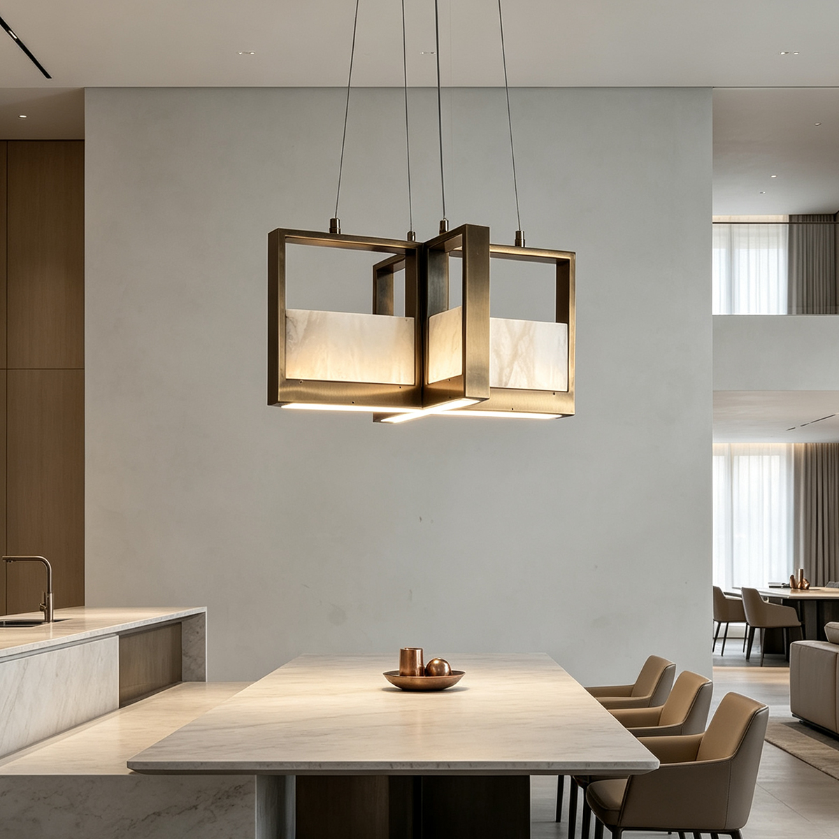 Casailighting  Dual Cube Alabaster & Brass Chandelier