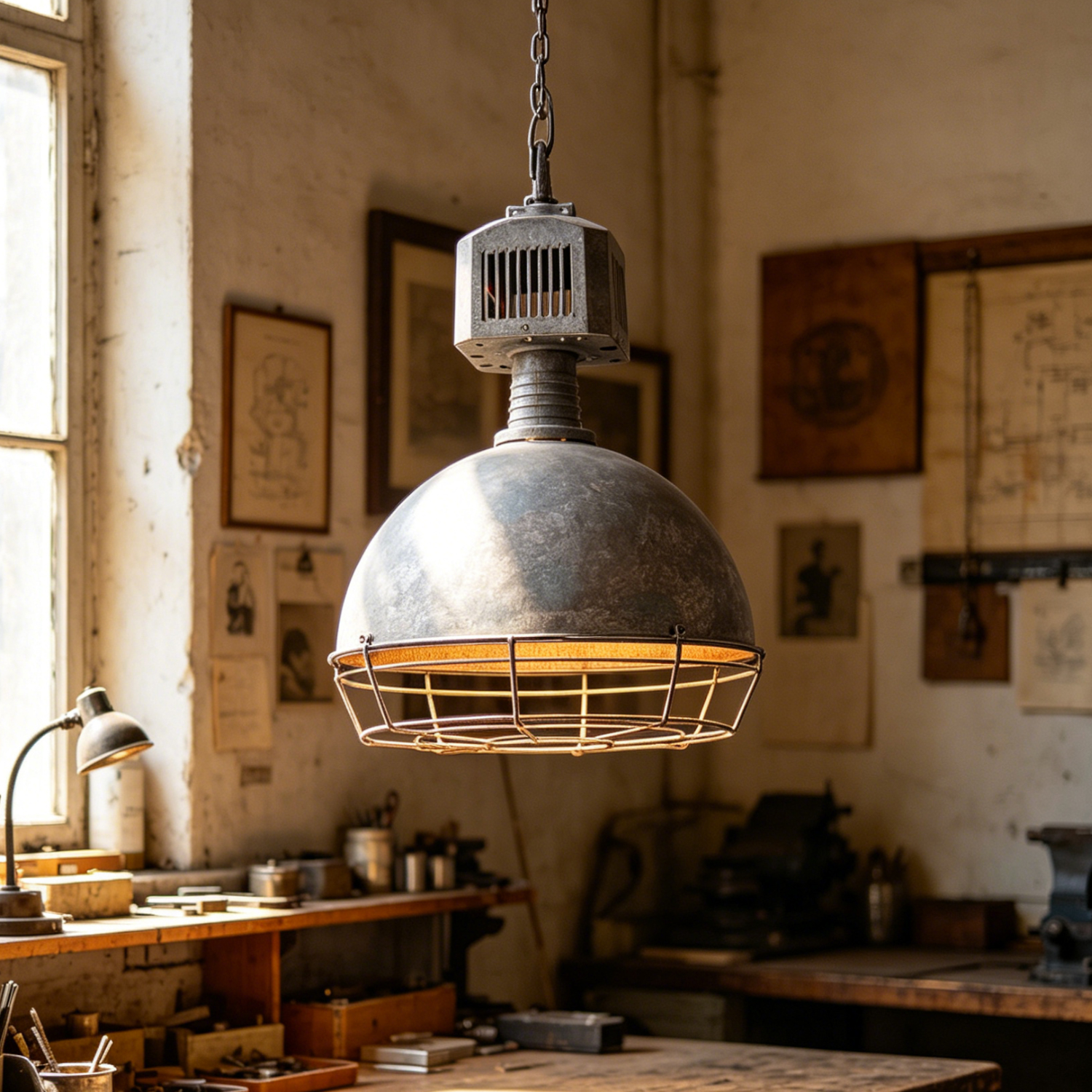 Caged Industrial Metal Pendant Light