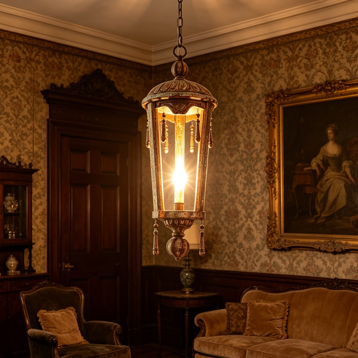 French Woodcarving Lantern Pendant Lamp