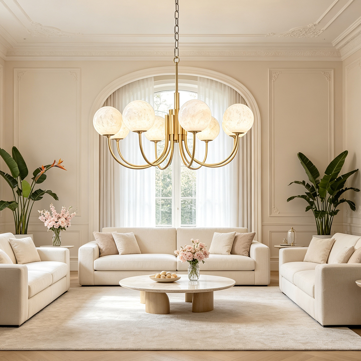 Casailighting 8-Light Alabaster Globe & Brass Chandelier