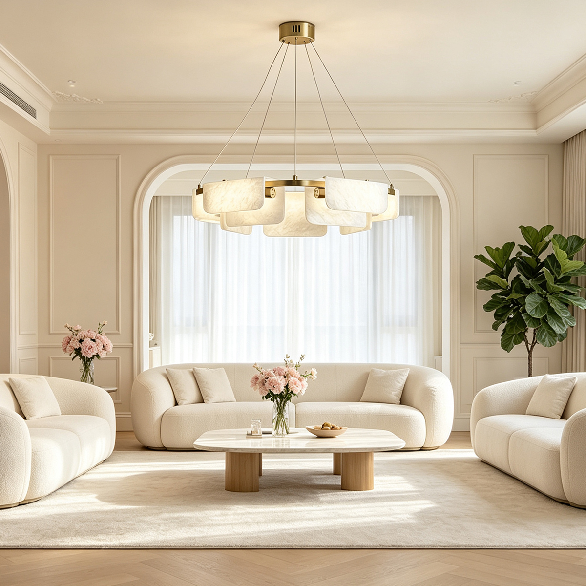 Casailighting Modern Geometric Alabaster & Brass Chandelier