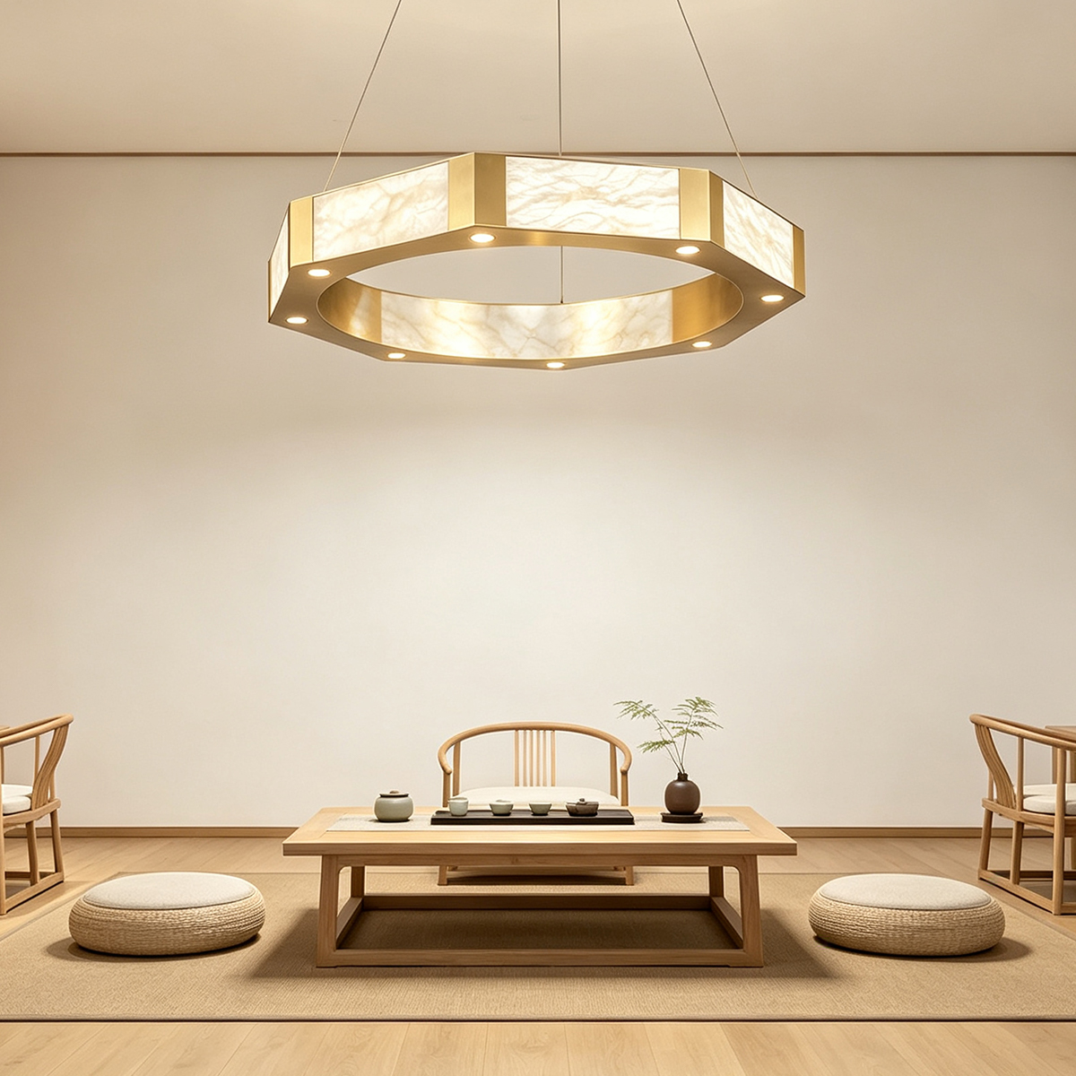 Casailighting Hexagonal Alabaster & Brass LED Chandelier