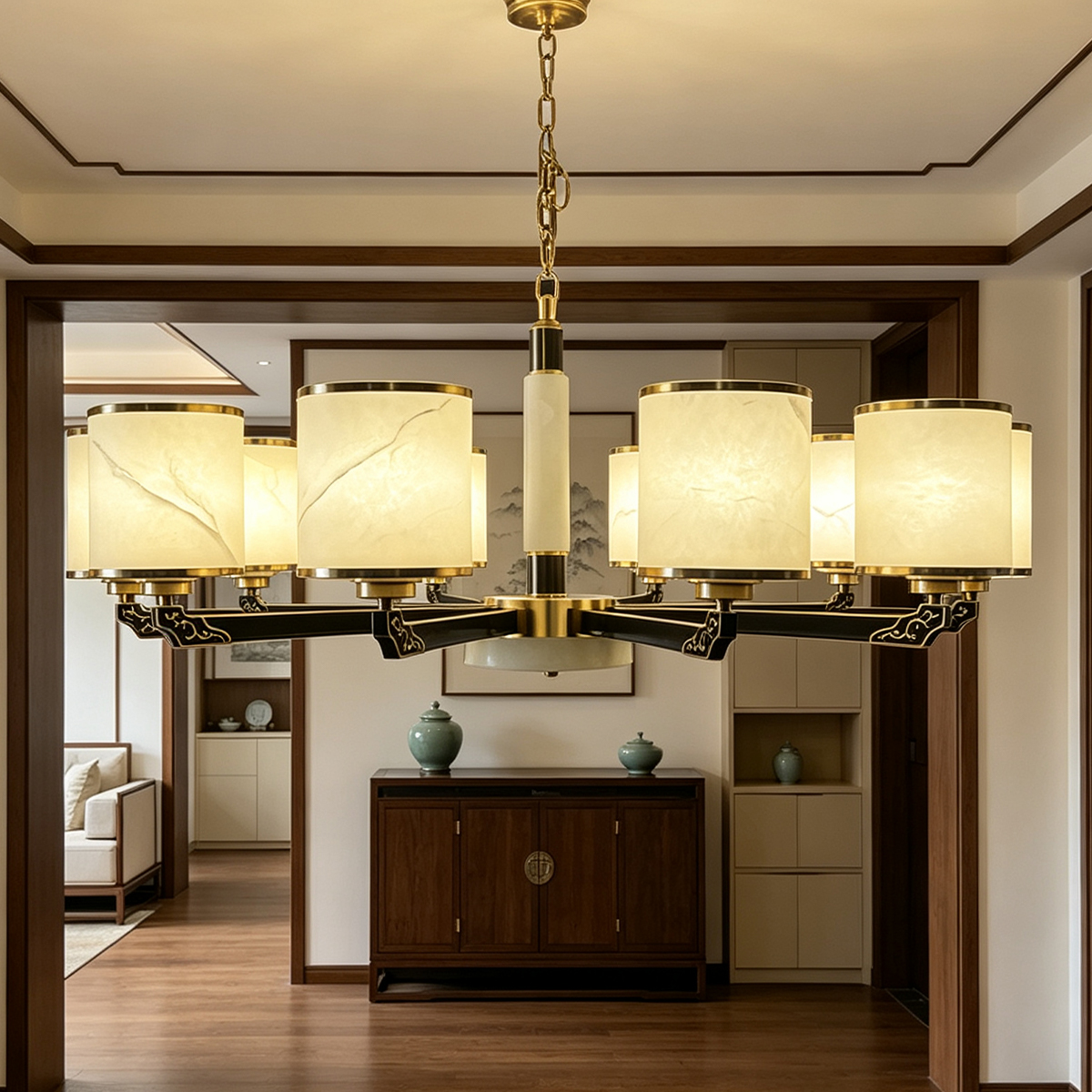 Casailighting Traditional Multi-Light Alabaster & Brass Chandelier