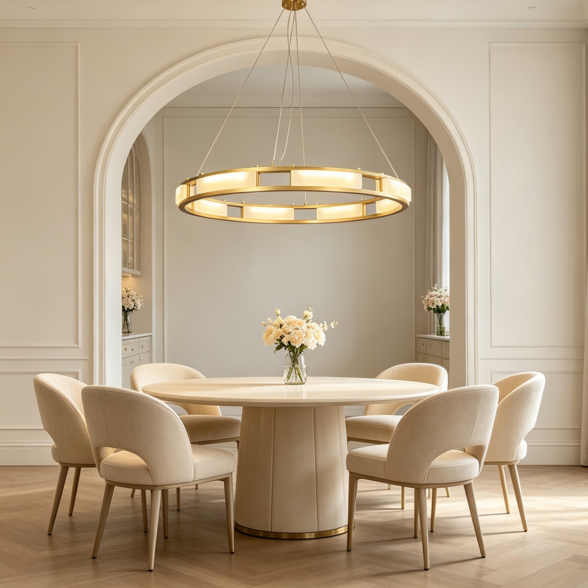 Casailighting Circular Alabaster & Polished Brass Chandelier