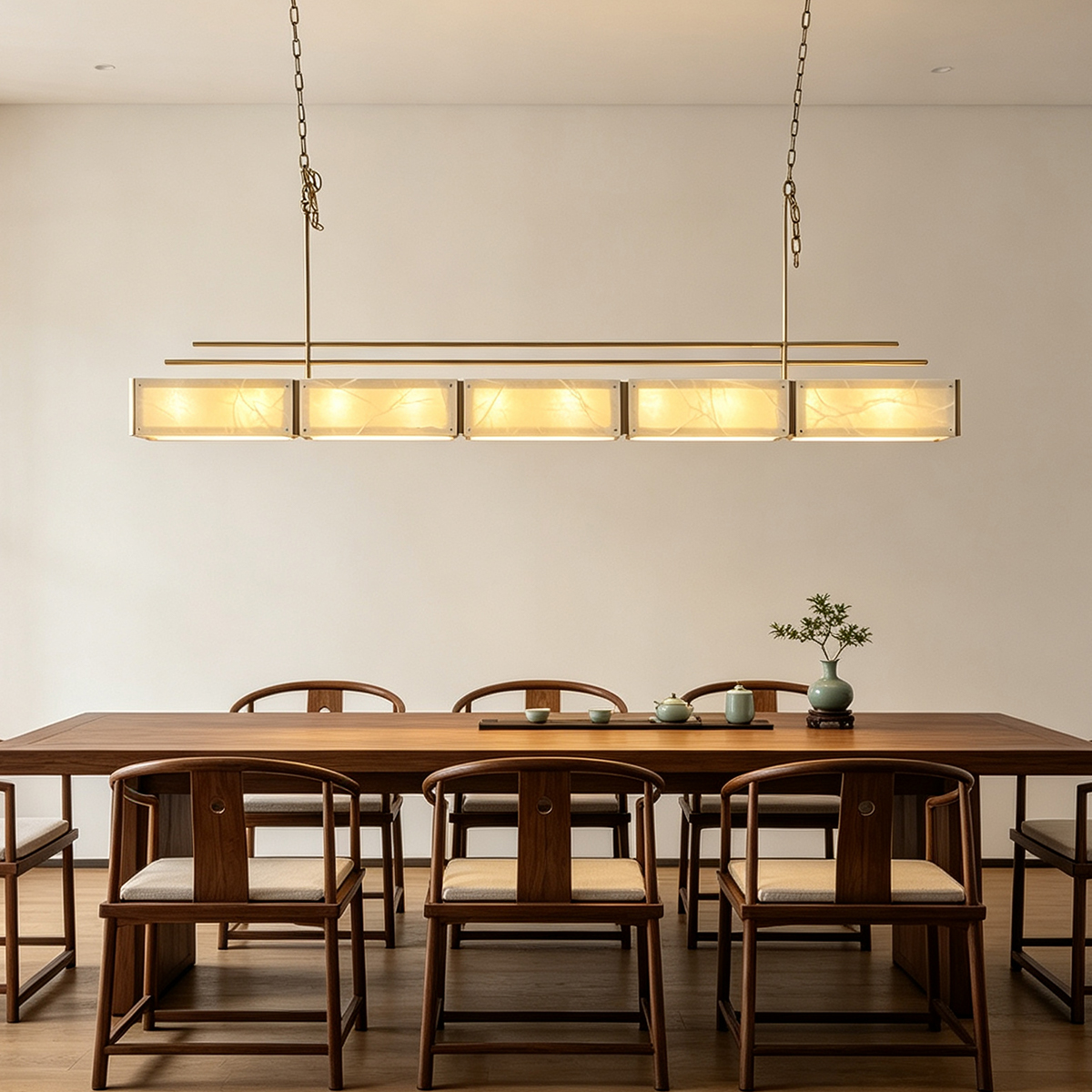 Casailighting Linear Alabaster & Brass Modular Chandelier