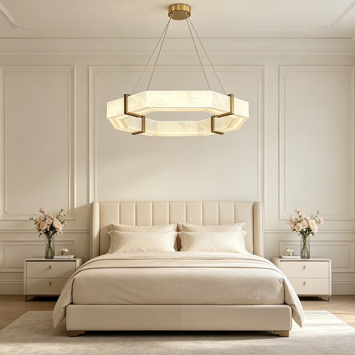 Casailighting Hexagonal Alabaster & Brass LED Chandelier