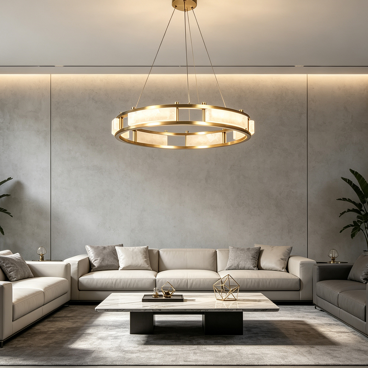 Casailighting Circular Alabaster & Polished Brass Chandelier