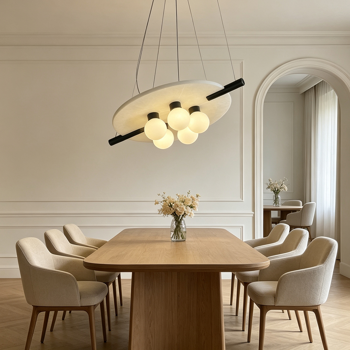Casailighting Alabaster & Black Brass Multi-Globe Pendant Light