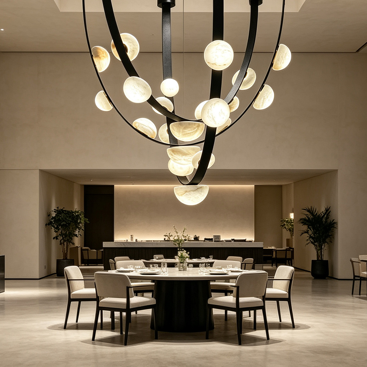 Casailighting Alabaster Droplet Leather Strap Chandelier
