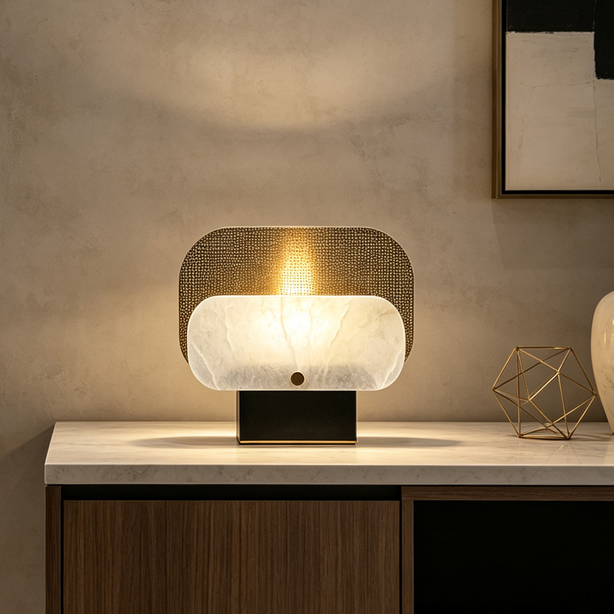 Casailighting Altai Alabaster Table Lamp | Black & Brass Organic Statement