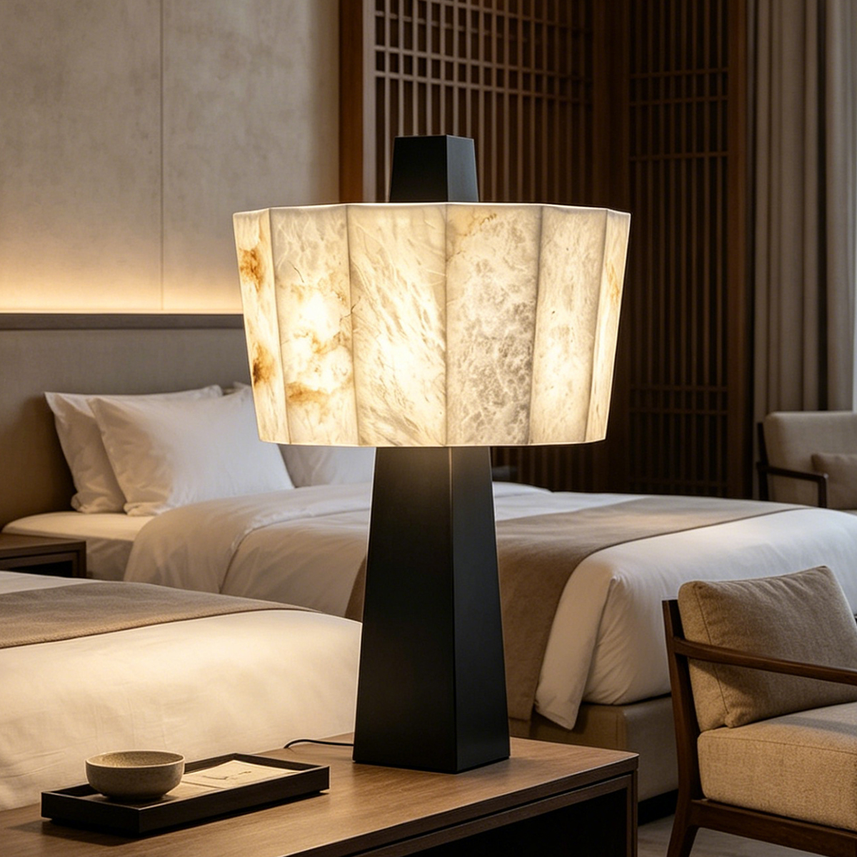 Casailighting Alabaster Table Lamp | Black Metal & Natural Stone