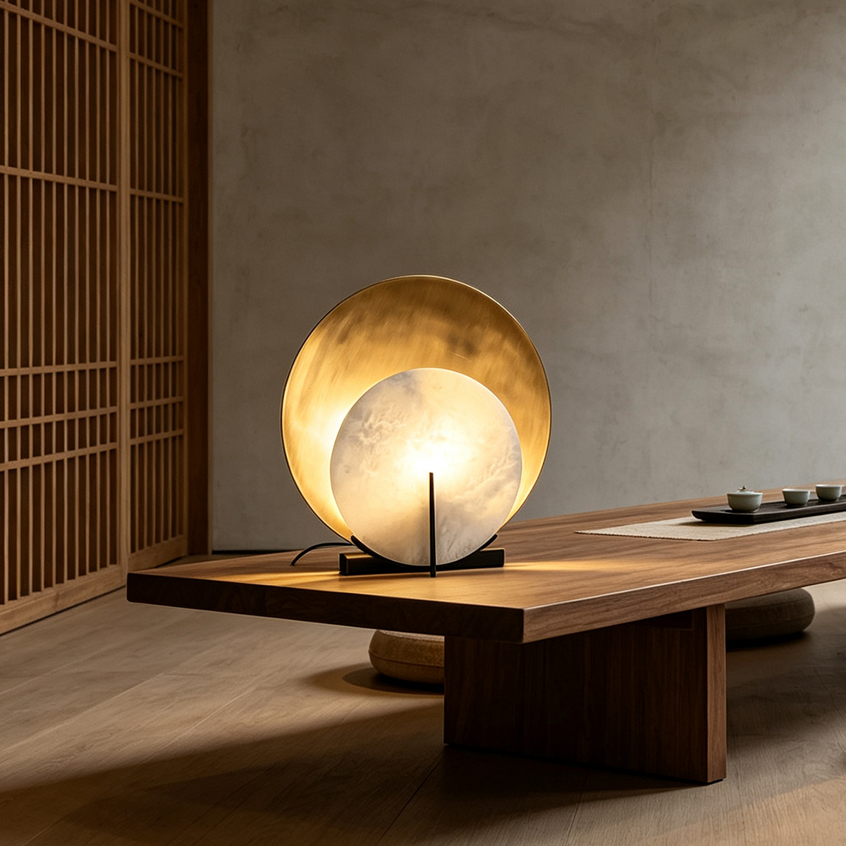 Casailighting Orbital Alabaster Table Lamp | Black & Brass Organic Sculpture