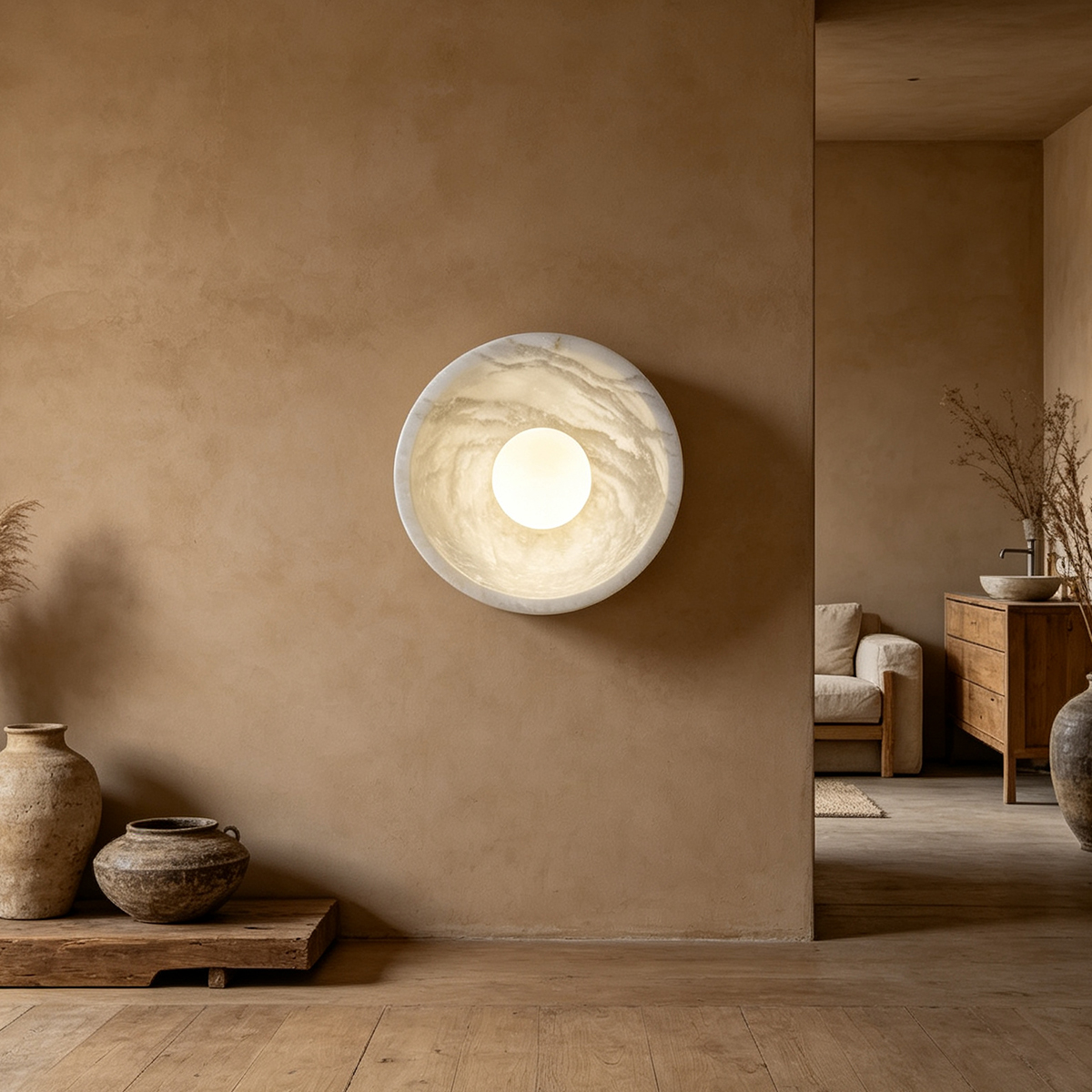 Casailighting Elsa Alabaster Bowl Wall Sconce, Dimmable LED