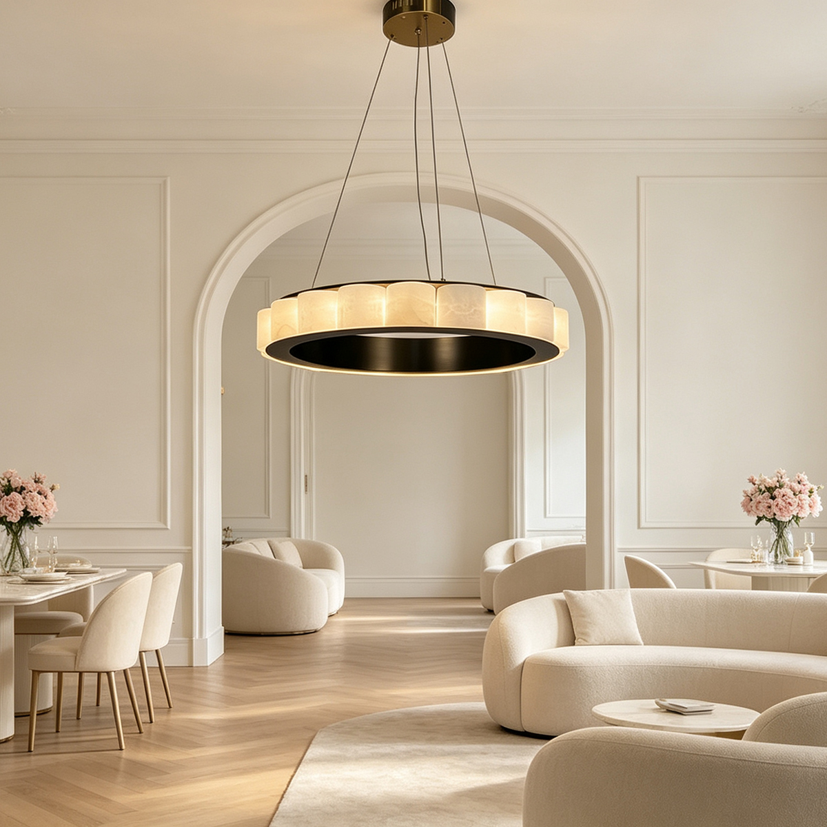 Casailighting Circular Alabaster & Brass LED Chandelier