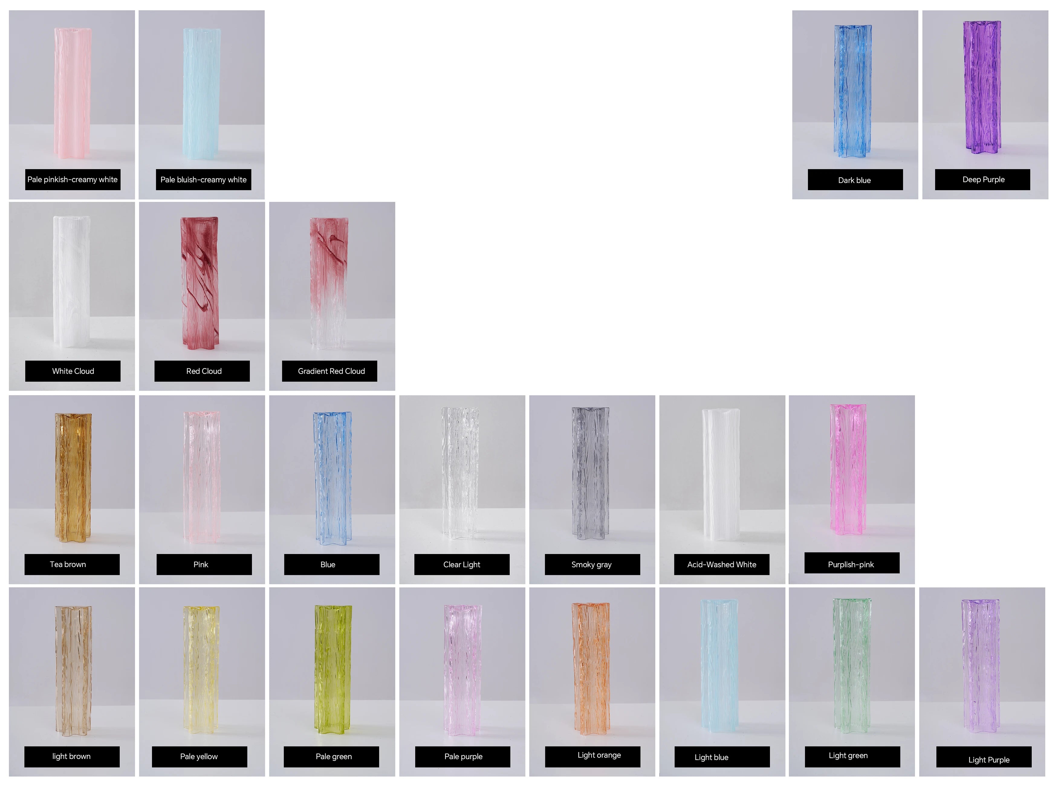 Handmade glass lighting fixtures shown in a range of colours — Vidirlighting custom glass palette