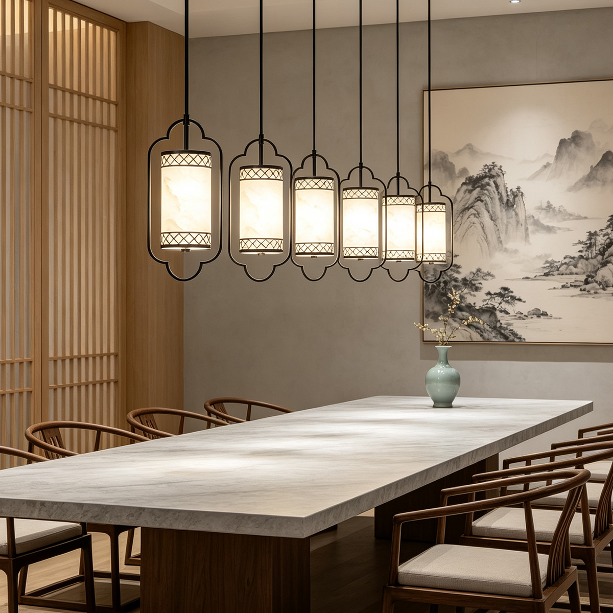 Artistic Version: Casailighting “Lattice Lantern” Alabaster & Gunmetal Brass Pendant Light