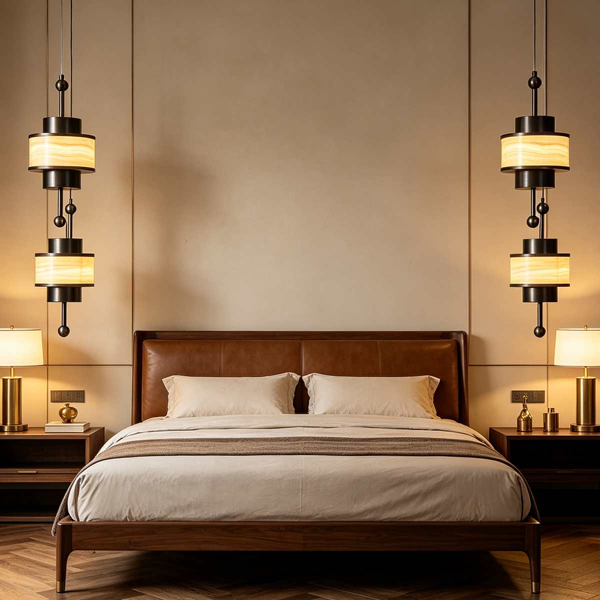 Casailighting Stacked Alabaster Cylinder & Brass Pendant Light