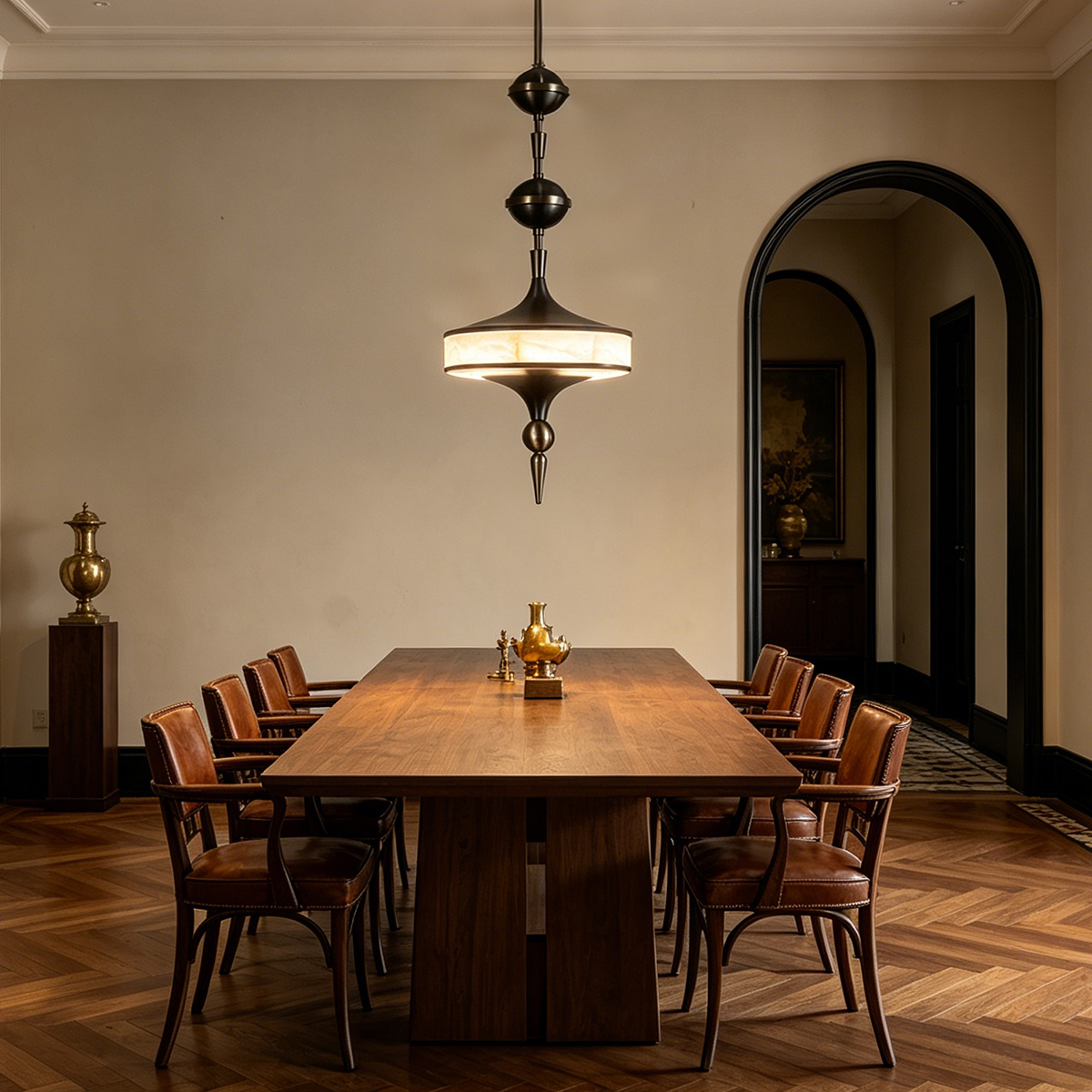 Casailighting Sculptural Top Alabaster & Brass Pendant Light