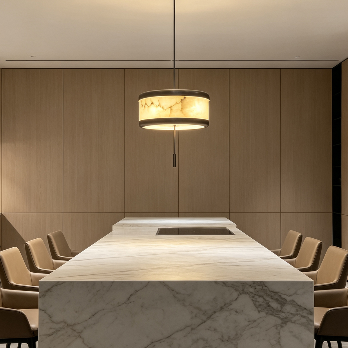 Casailighting Modern Cylinder Alabaster & Brass Pendant Light